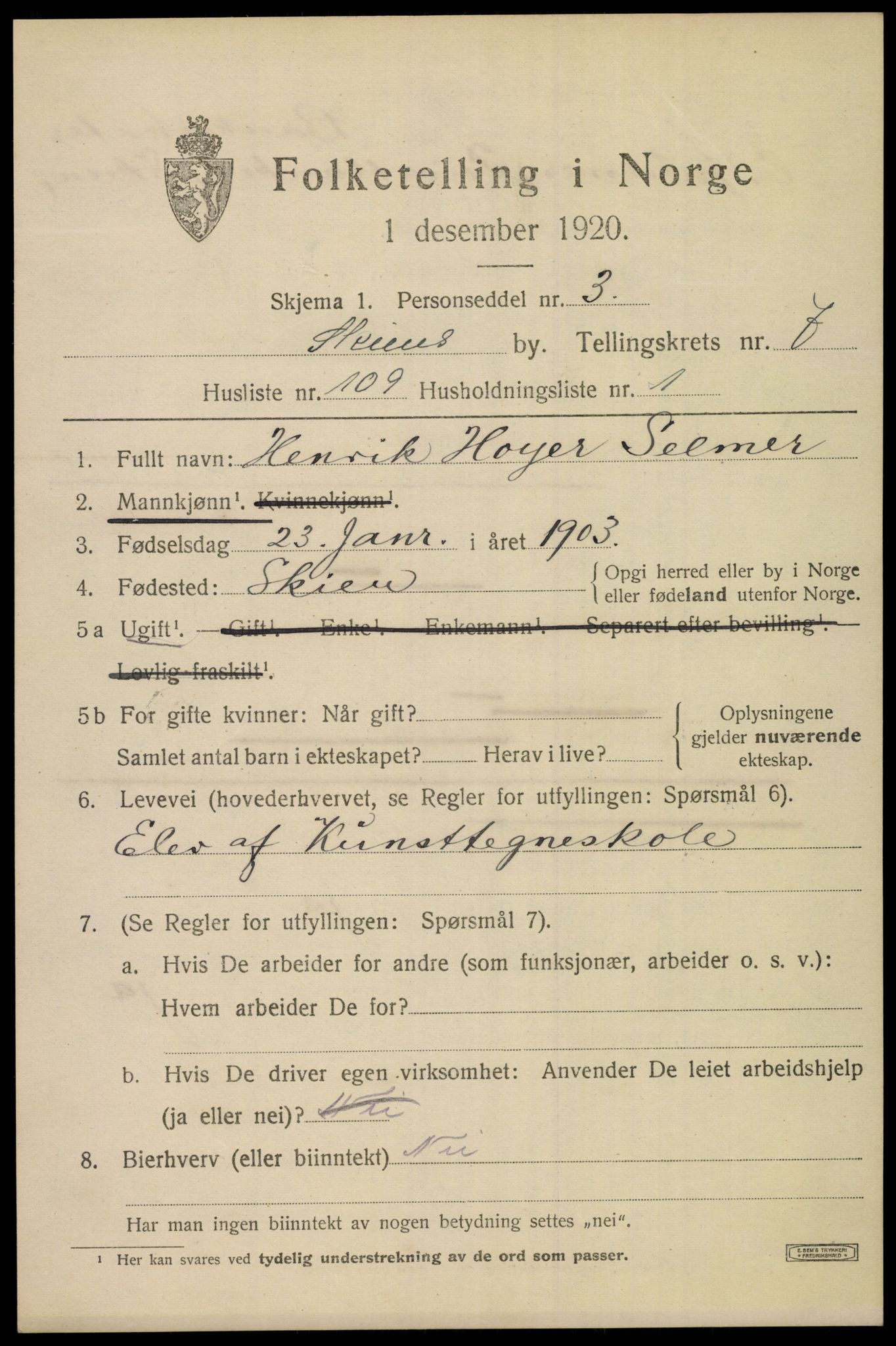 SAKO, 1920 census for Skien, 1920, p. 26768