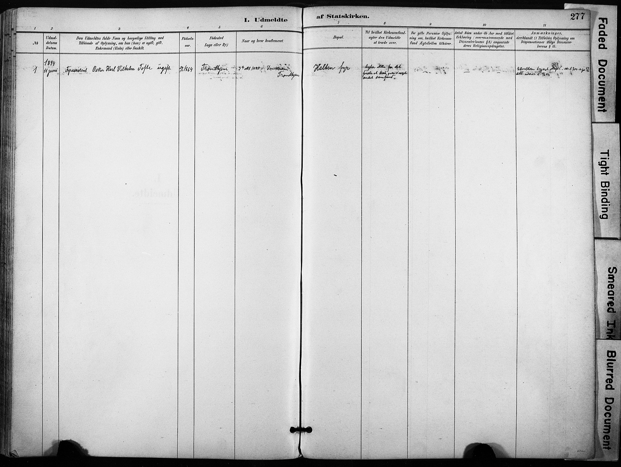 Ministerialprotokoller, klokkerbøker og fødselsregistre - Sør-Trøndelag, SAT/A-1456/640/L0579: Parish register (official) no. 640A04, 1889-1902, p. 277