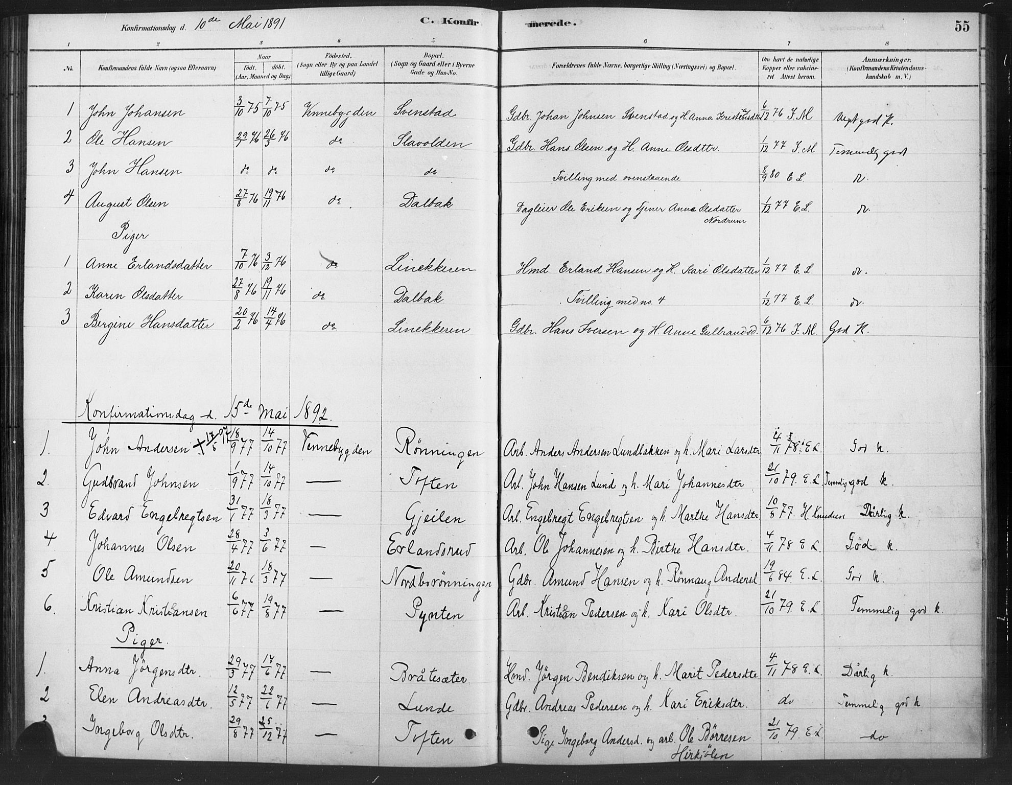 Ringebu prestekontor, SAH/PREST-082/H/Ha/Haa/L0010: Parish register (official) no. 10, 1878-1898, p. 55