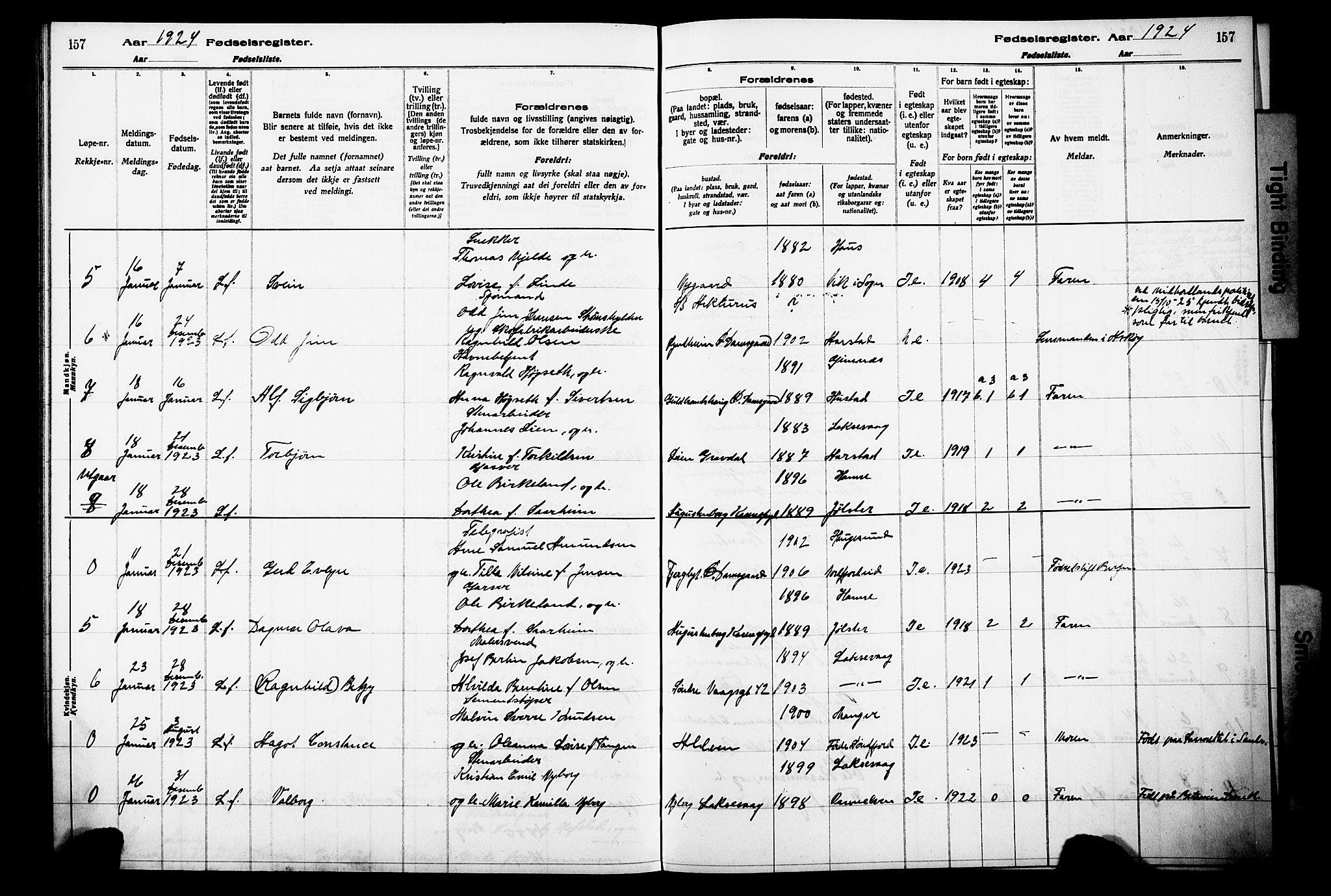 Laksevåg Sokneprestembete, SAB/A-76501/I/Id/L00A1: Birth register no. A 1, 1916-1926, p. 157