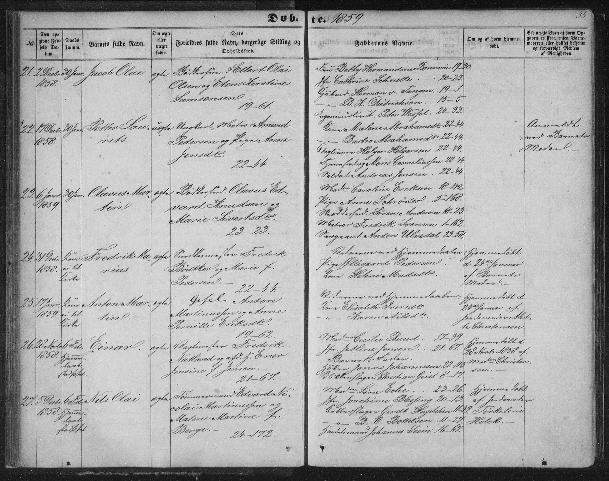 Korskirken sokneprestembete, AV/SAB-A-76101/H/Haa/L0018: Parish register (official) no. B 4, 1857-1866, p. 35