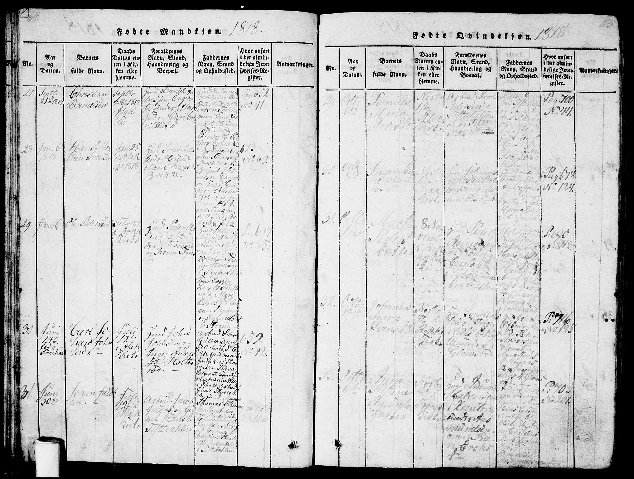 Berg prestekontor Kirkebøker, AV/SAO-A-10902/G/Ga/L0001: Parish register (copy) no. I 1, 1815-1832, p. 64-65