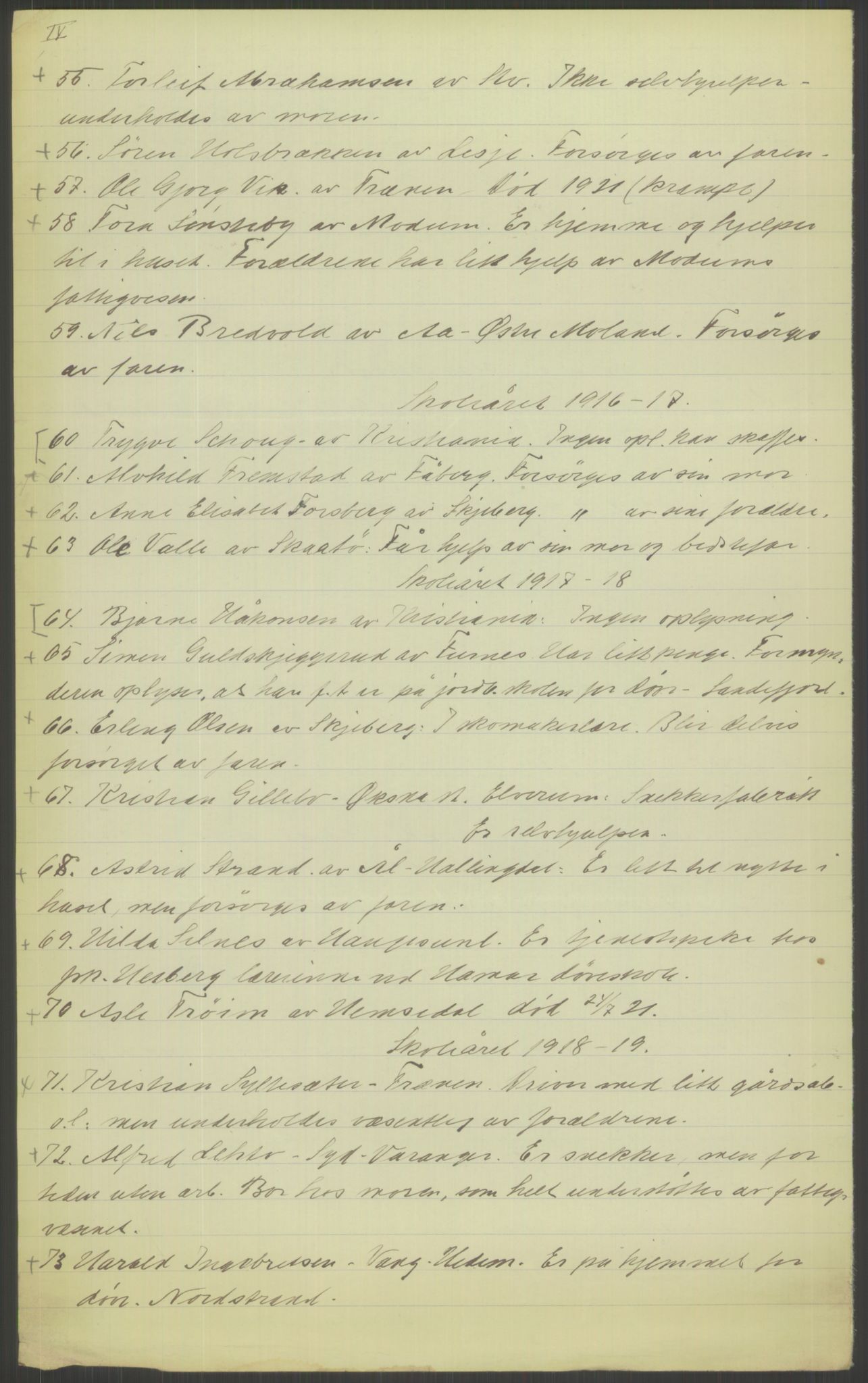 Kirke- og undervisningsdepartementet, 1. skolekontor D, AV/RA-S-1021/F/Fh/Fhl/L0044: Hvor blir det av elevene?, 1911-1921, p. 1046