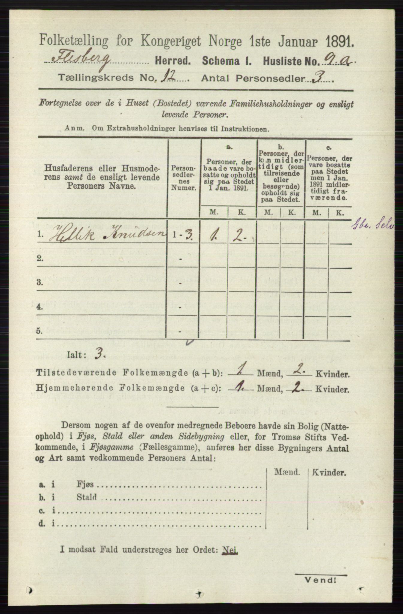 RA, 1891 census for 0631 Flesberg, 1891, p. 2077