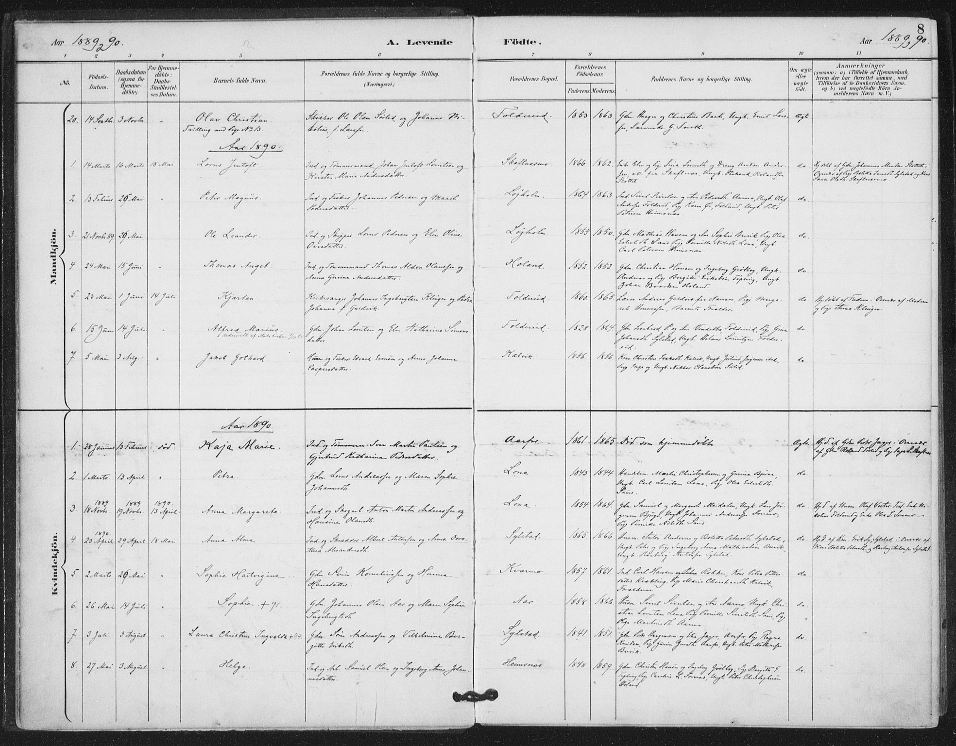 Ministerialprotokoller, klokkerbøker og fødselsregistre - Nord-Trøndelag, SAT/A-1458/783/L0660: Parish register (official) no. 783A02, 1886-1918, p. 8