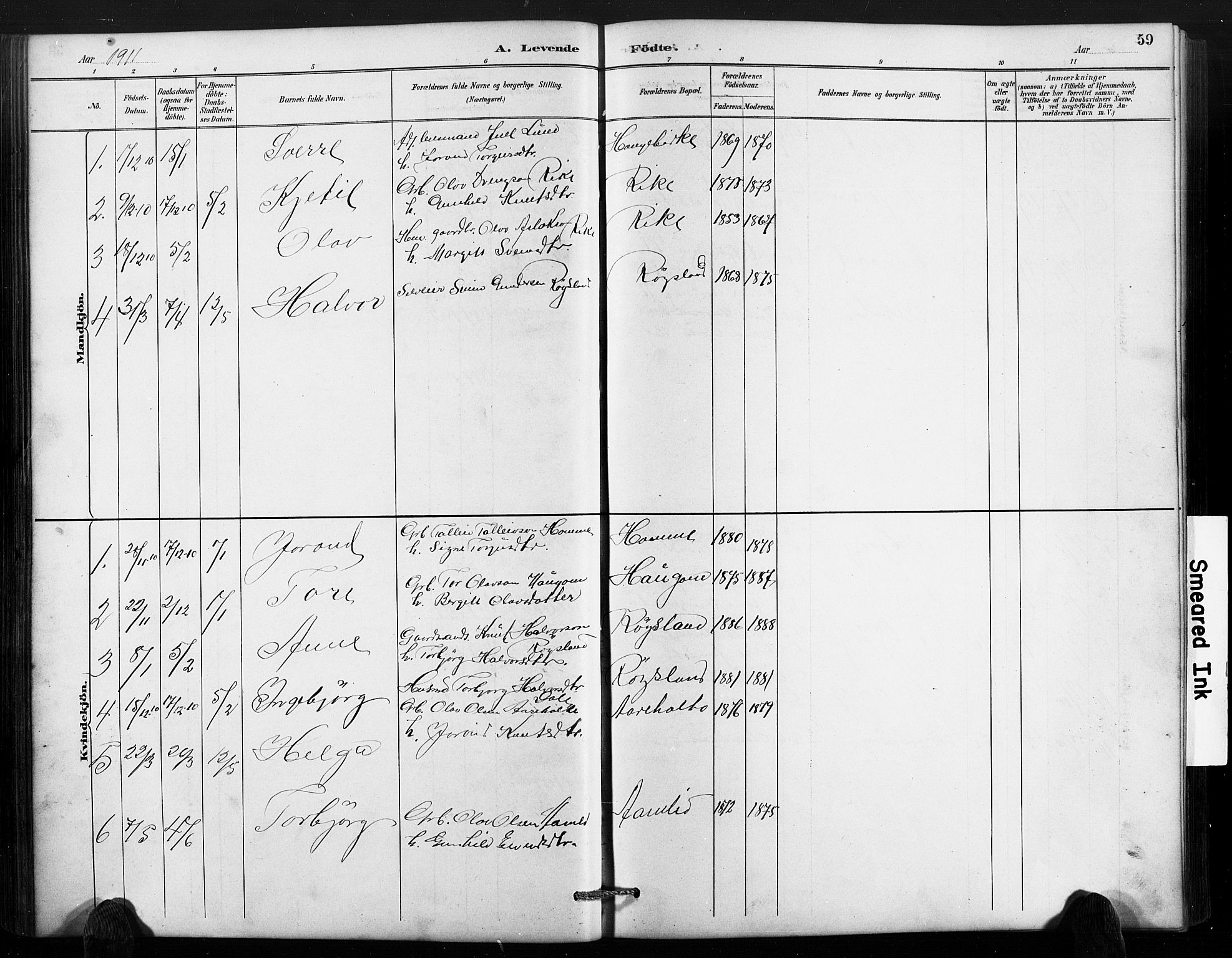 Valle sokneprestkontor, SAK/1111-0044/F/Fb/Fbc/L0004: Parish register (copy) no. B 4, 1890-1928, p. 59