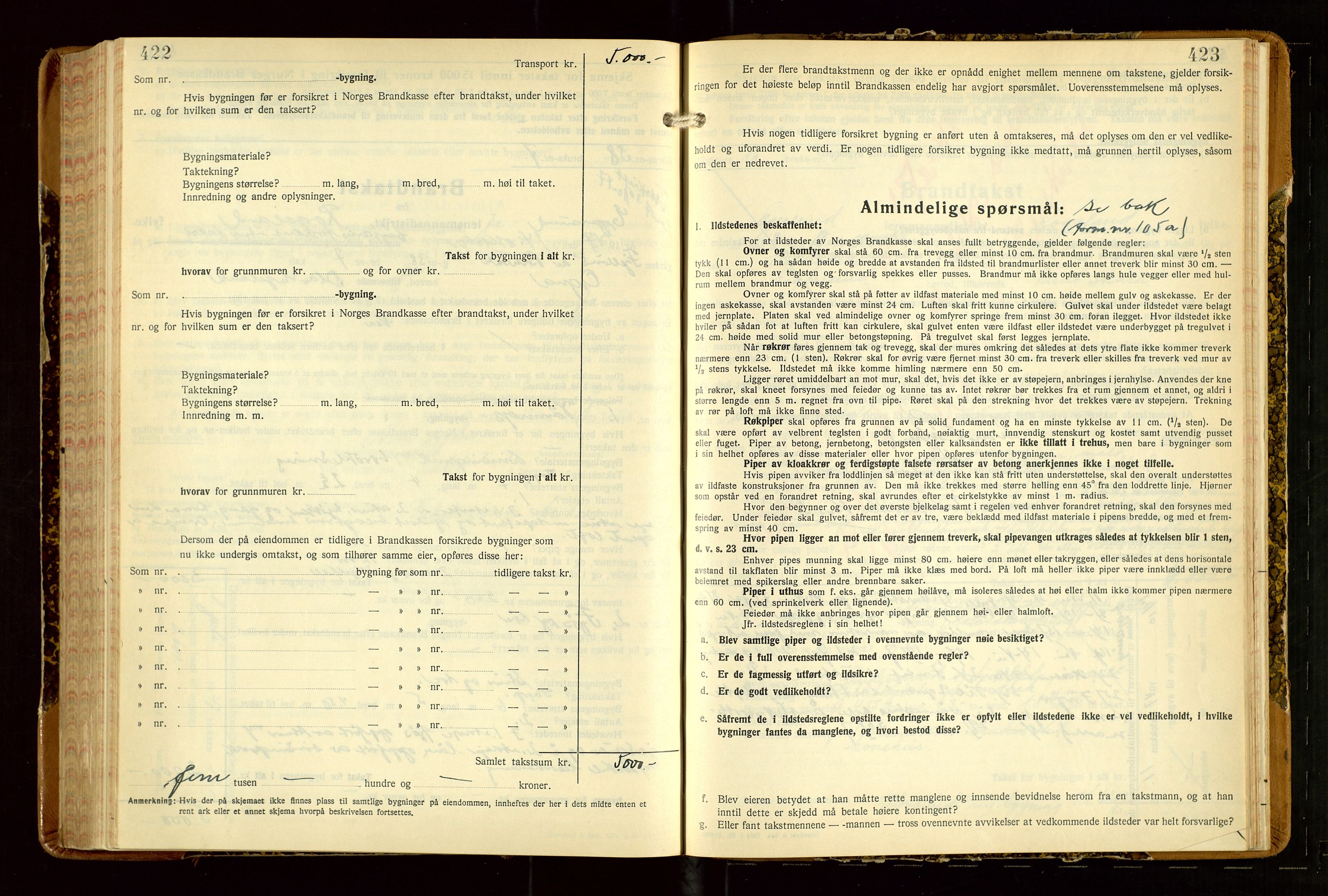 Eigersund lensmannskontor, AV/SAST-A-100171/Gob/L0007: "Brandtakstprotokoll", 1938-1955, p. 422-423