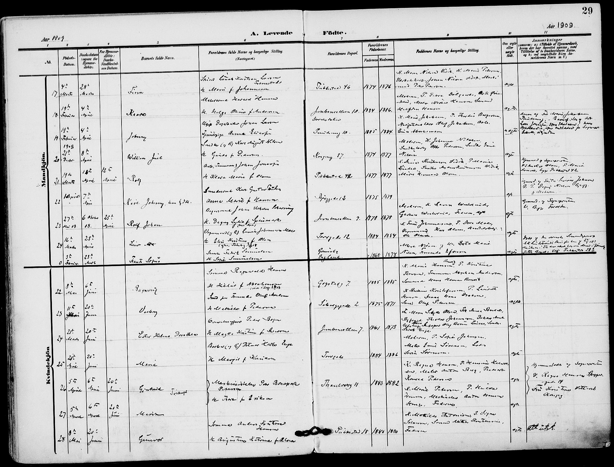 Sandefjord kirkebøker, AV/SAKO-A-315/F/Fa/L0005: Parish register (official) no. 5, 1906-1915, p. 29