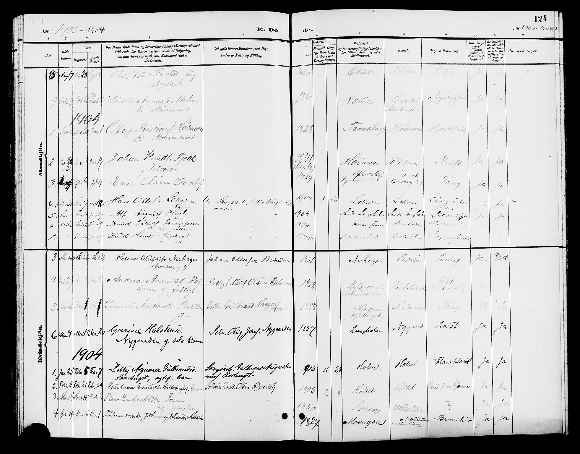 Elverum prestekontor, AV/SAH-PREST-044/H/Ha/Hab/L0006: Parish register (copy) no. 6, 1896-1907, p. 124