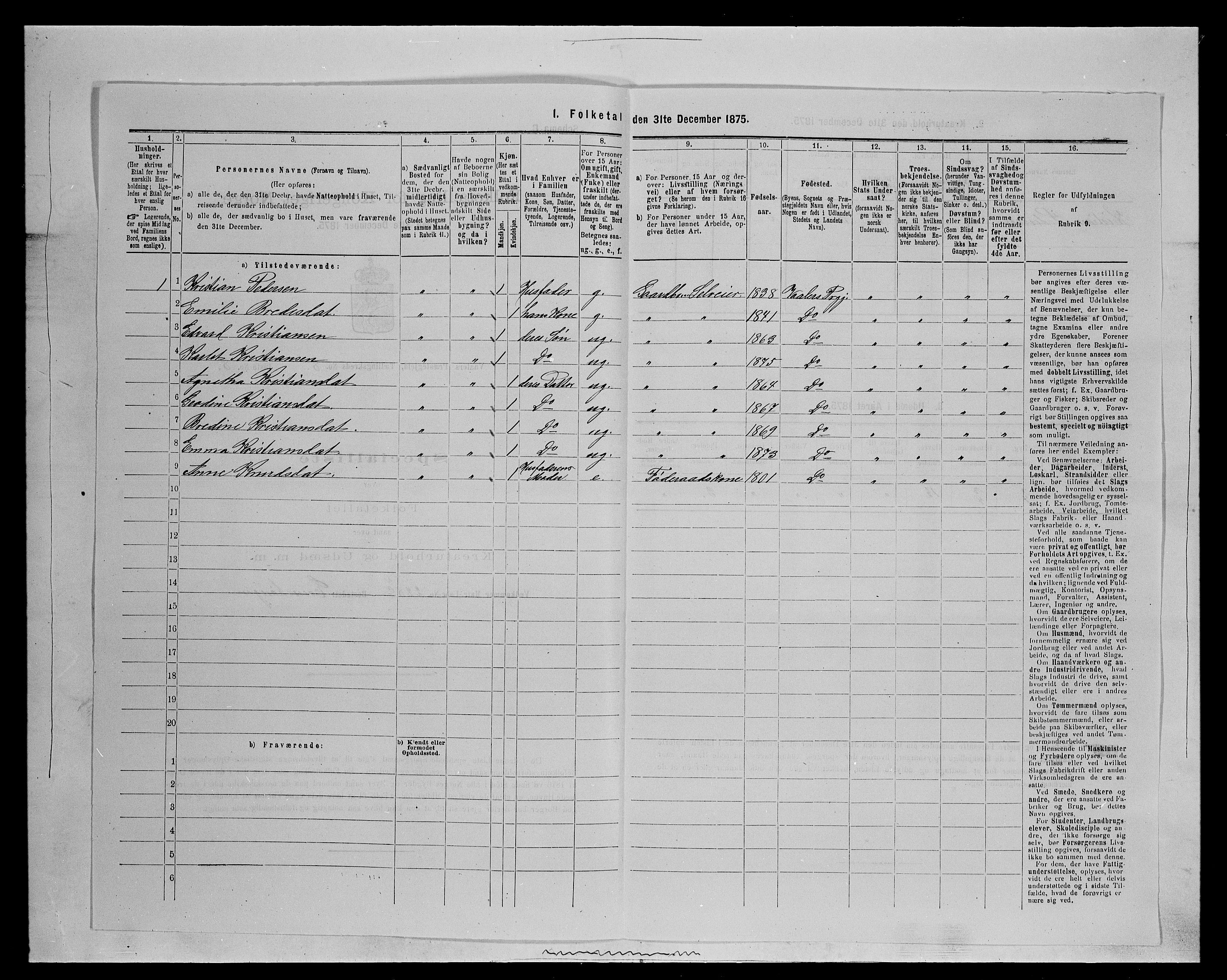 SAH, 1875 census for 0426P Våler parish (Hedmark), 1875, p. 1039