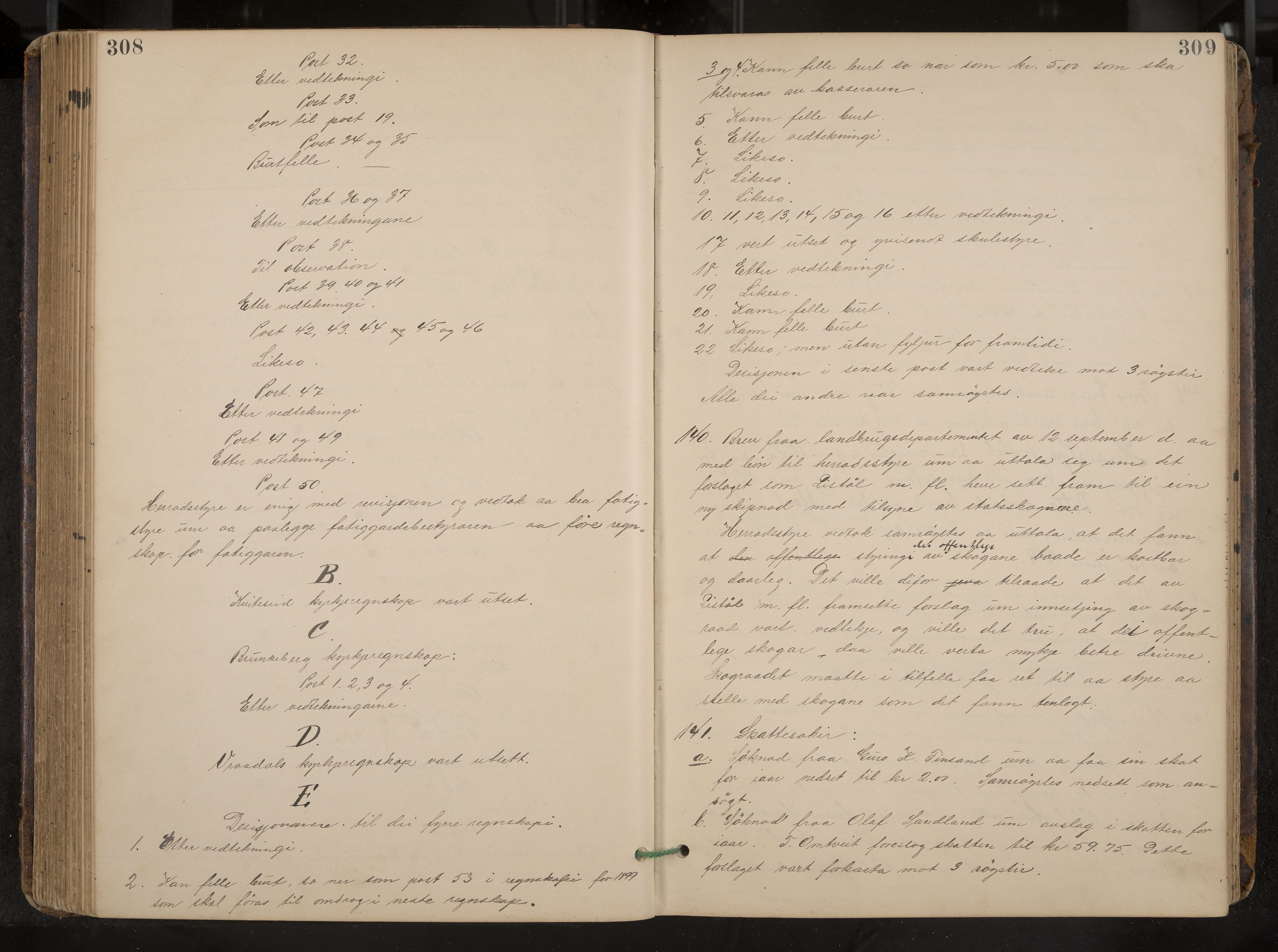 Kviteseid formannskap og sentraladministrasjon, IKAK/0829021/A/Aa/L0004: Møtebok, 1896-1911, p. 308-309