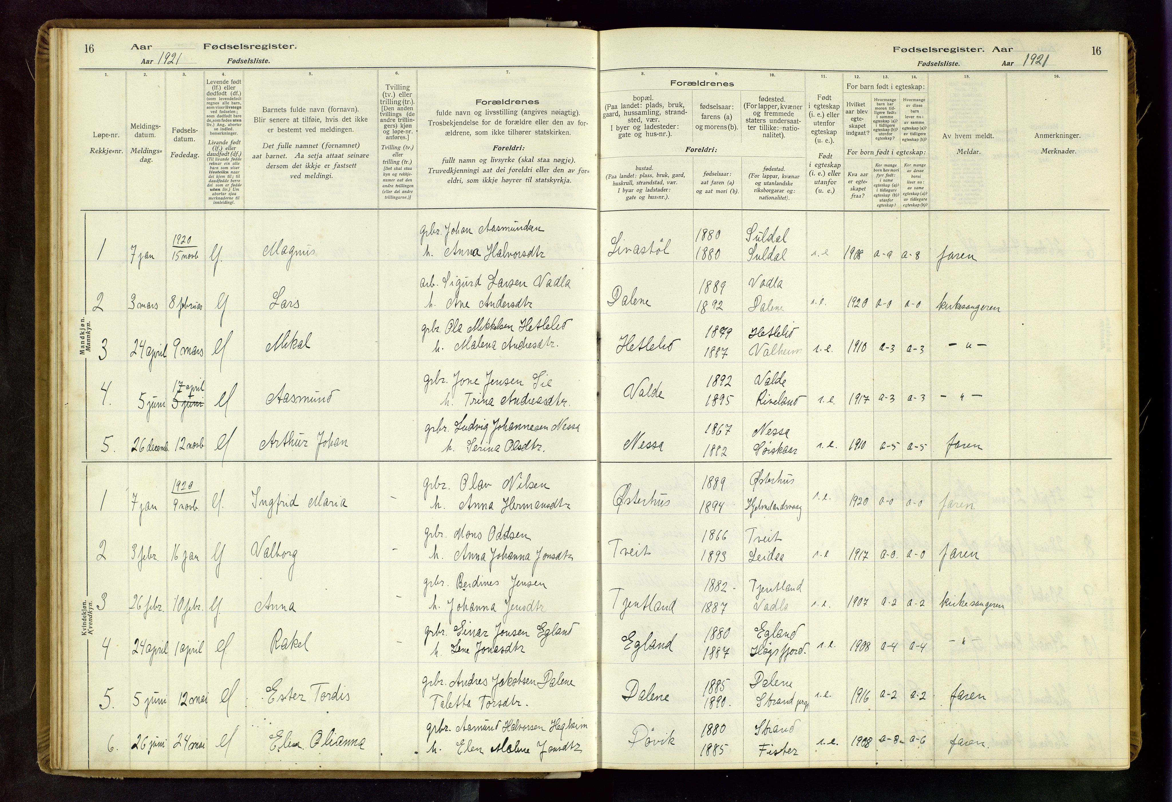 Hjelmeland sokneprestkontor, SAST/A-101843/02/B/L0004: Birth register no. 4, 1997-1997, p. 16