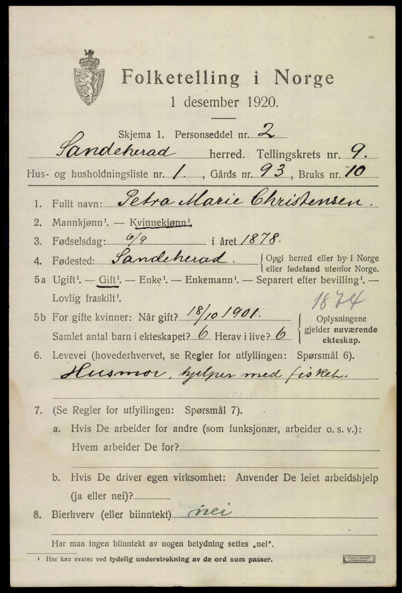 SAKO, 1920 census for Sandeherred, 1920, p. 14280