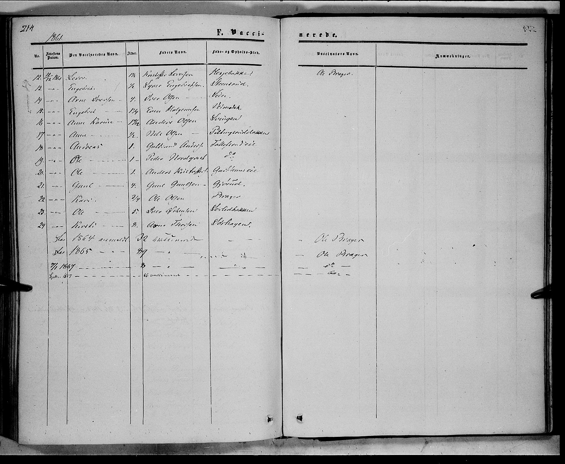 Sør-Aurdal prestekontor, SAH/PREST-128/H/Ha/Haa/L0007: Parish register (official) no. 7, 1849-1876, p. 214