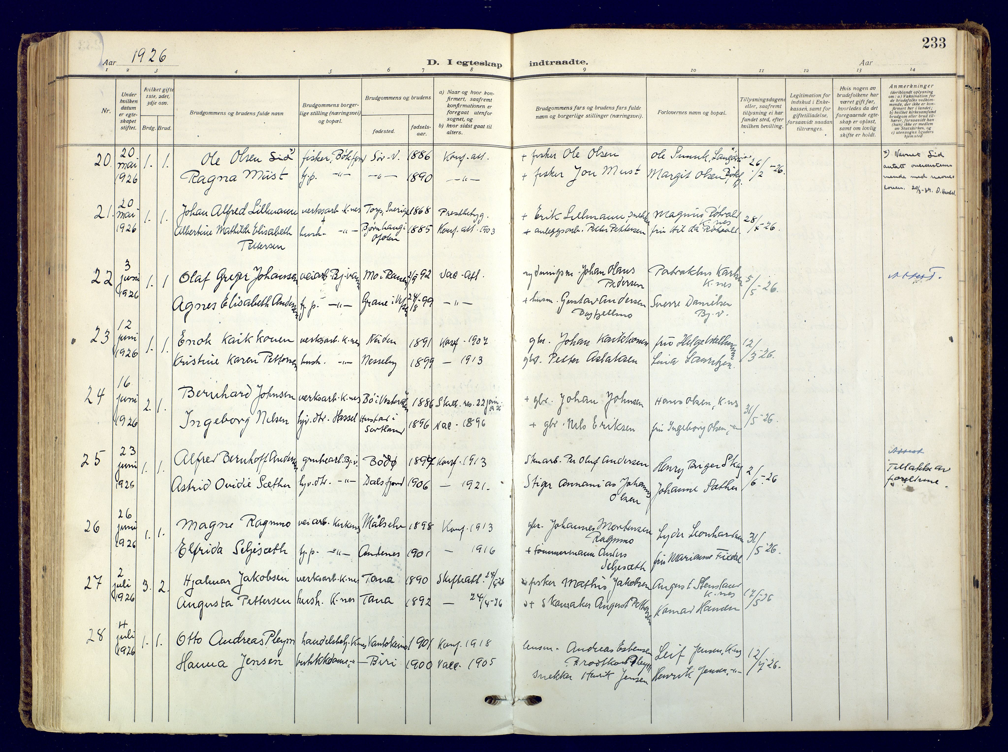 Sør-Varanger sokneprestkontor, AV/SATØ-S-1331/H/Ha/L0006kirke: Parish register (official) no. 6, 1919-1927, p. 233