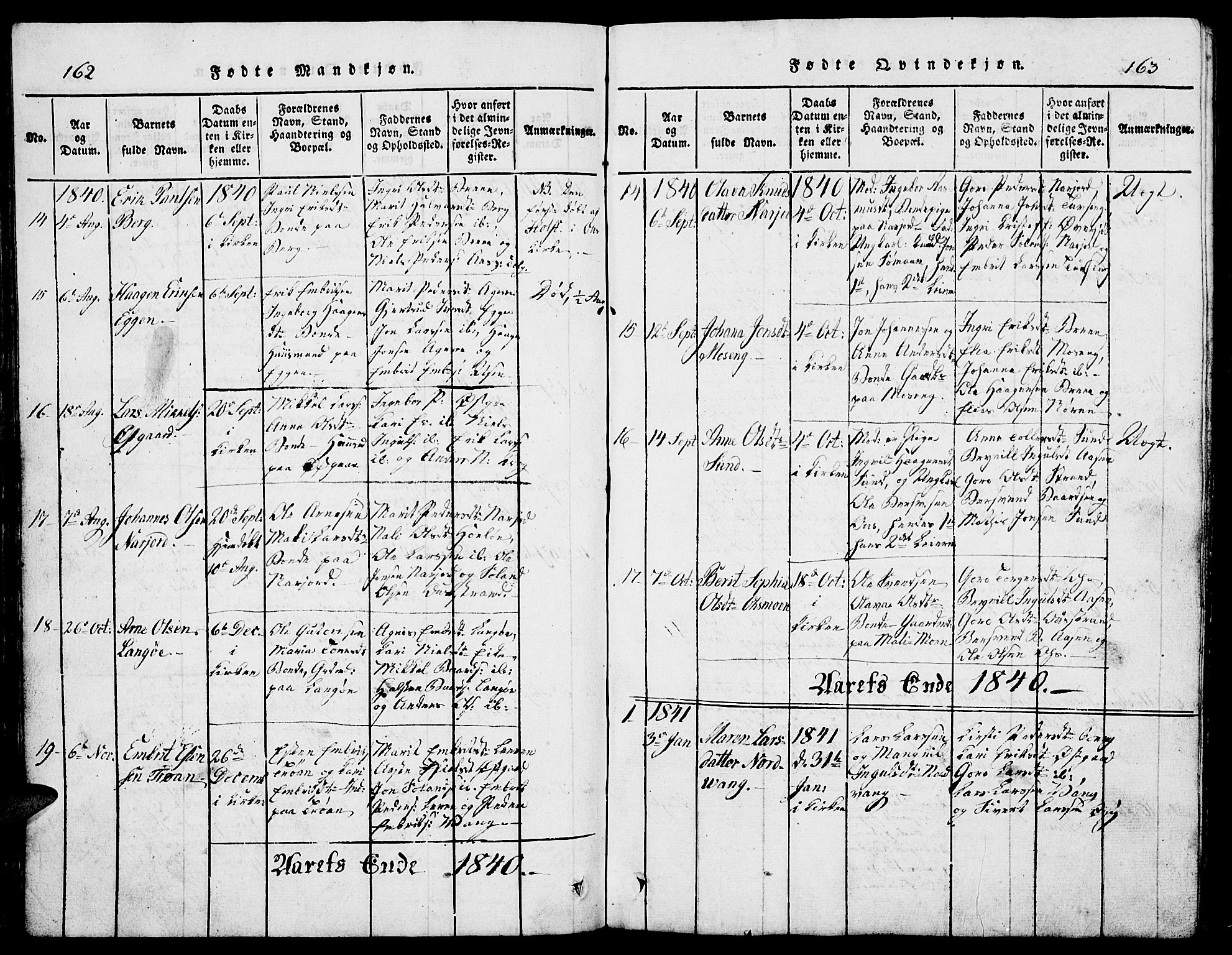 Tolga prestekontor, AV/SAH-PREST-062/L/L0002: Parish register (copy) no. 2, 1815-1844, p. 162-163