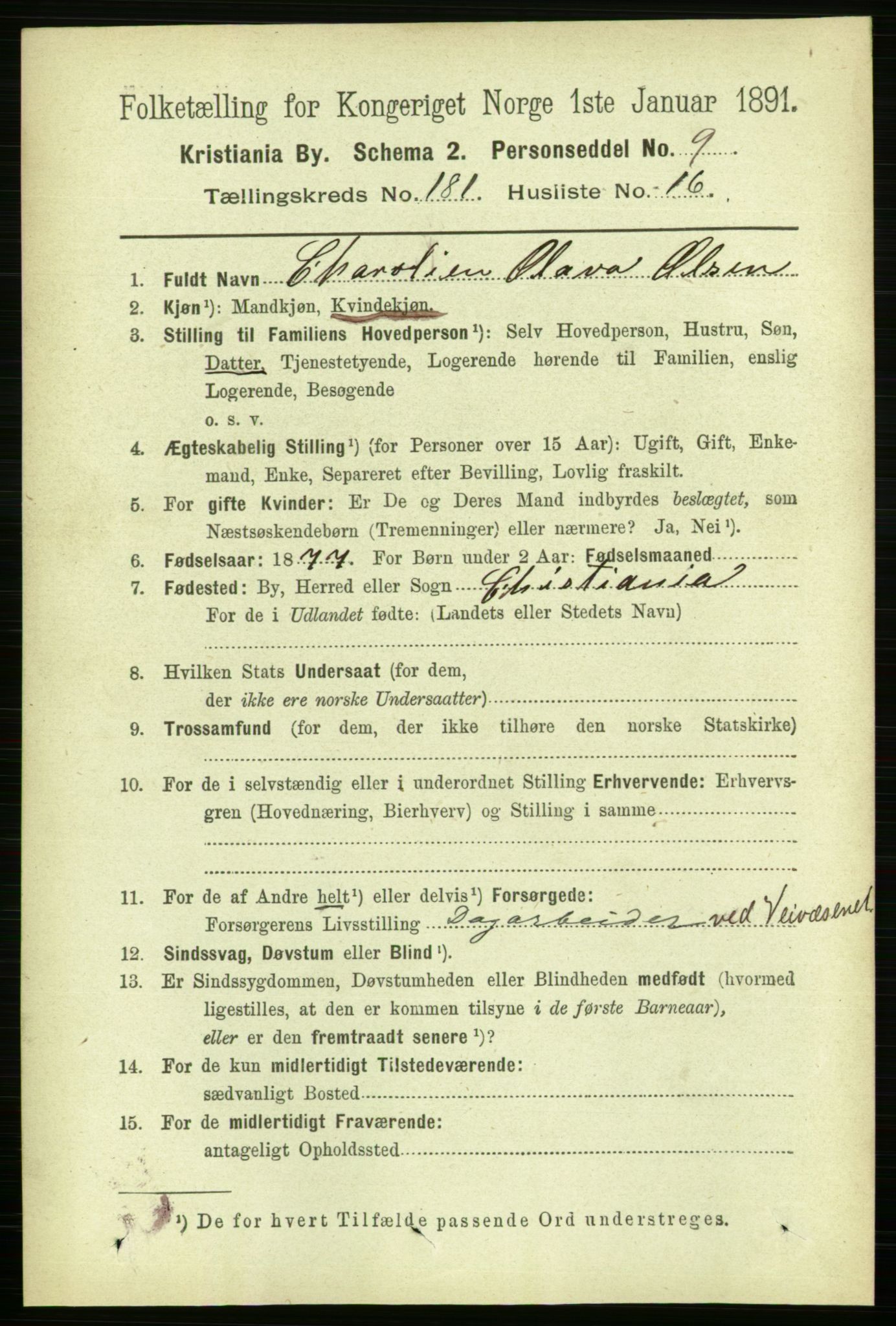 RA, 1891 census for 0301 Kristiania, 1891, p. 108716
