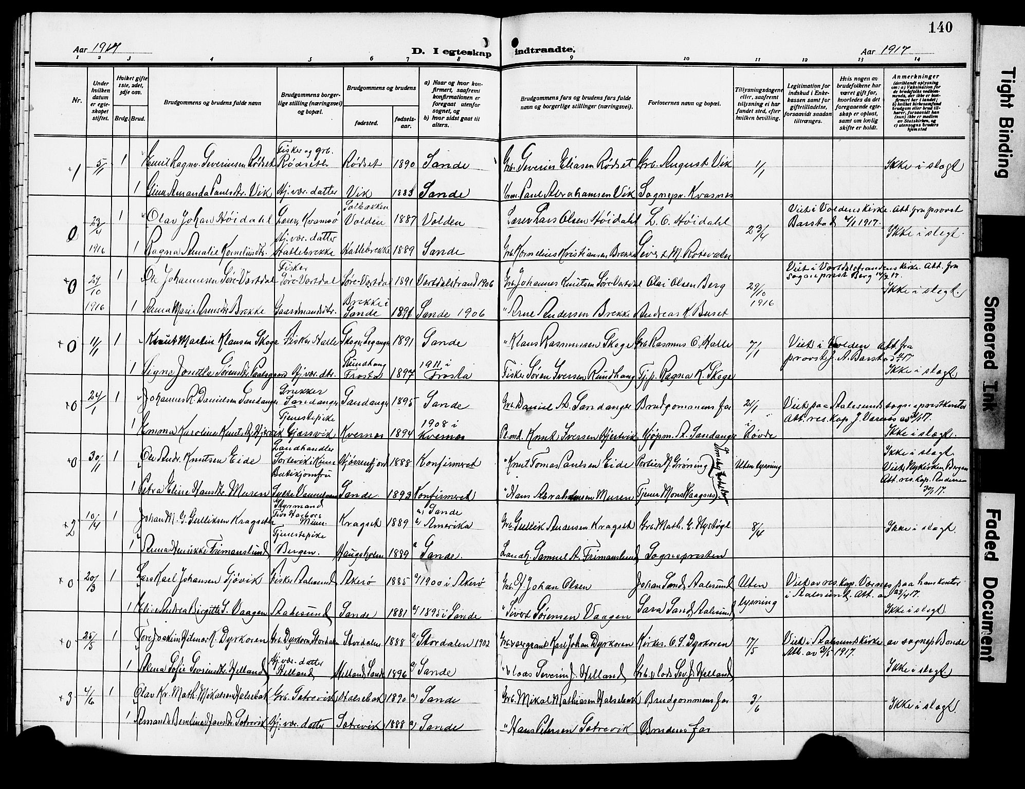 Ministerialprotokoller, klokkerbøker og fødselsregistre - Møre og Romsdal, AV/SAT-A-1454/503/L0050: Parish register (copy) no. 503C05, 1909-1922, p. 140