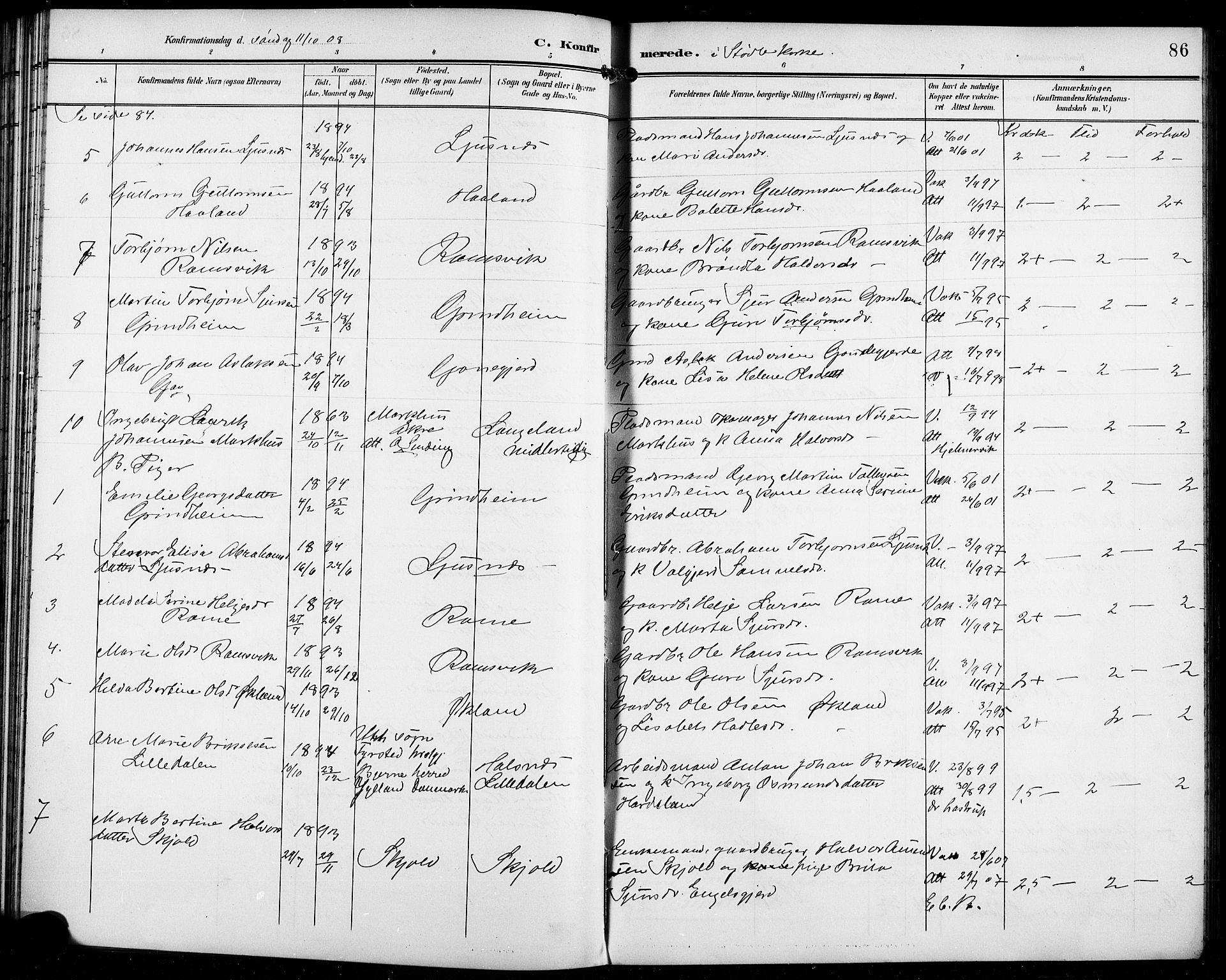 Etne sokneprestembete, SAB/A-75001/H/Hab: Parish register (copy) no. C 5, 1896-1920, p. 86