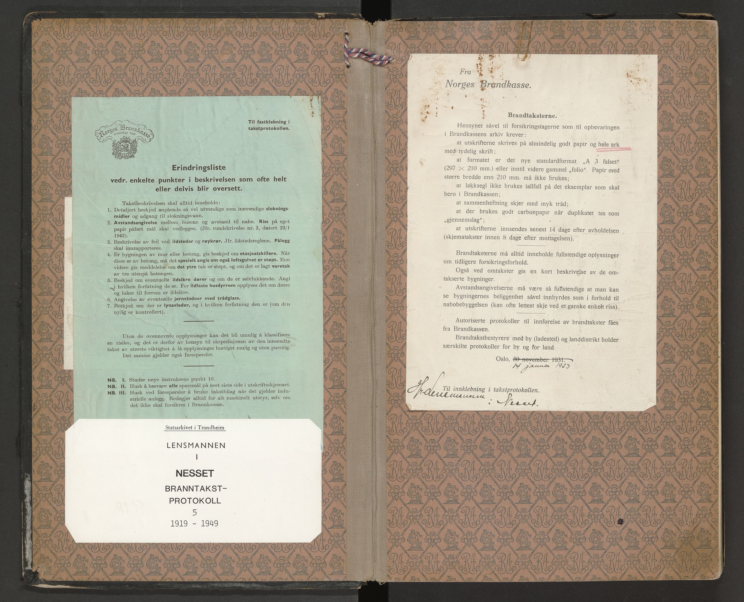 Norges Brannkasse Nesset, SAT/A-5501/F/Fa/L0005: Branntakstprotokoll, 1919-1949