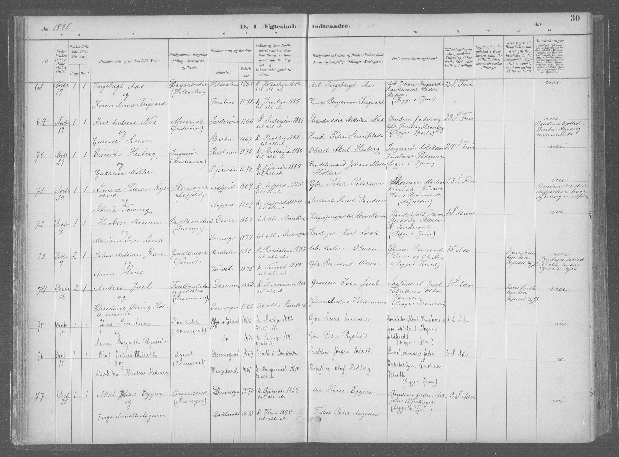 Ministerialprotokoller, klokkerbøker og fødselsregistre - Sør-Trøndelag, SAT/A-1456/601/L0064: Parish register (official) no. 601A31, 1891-1911, p. 30