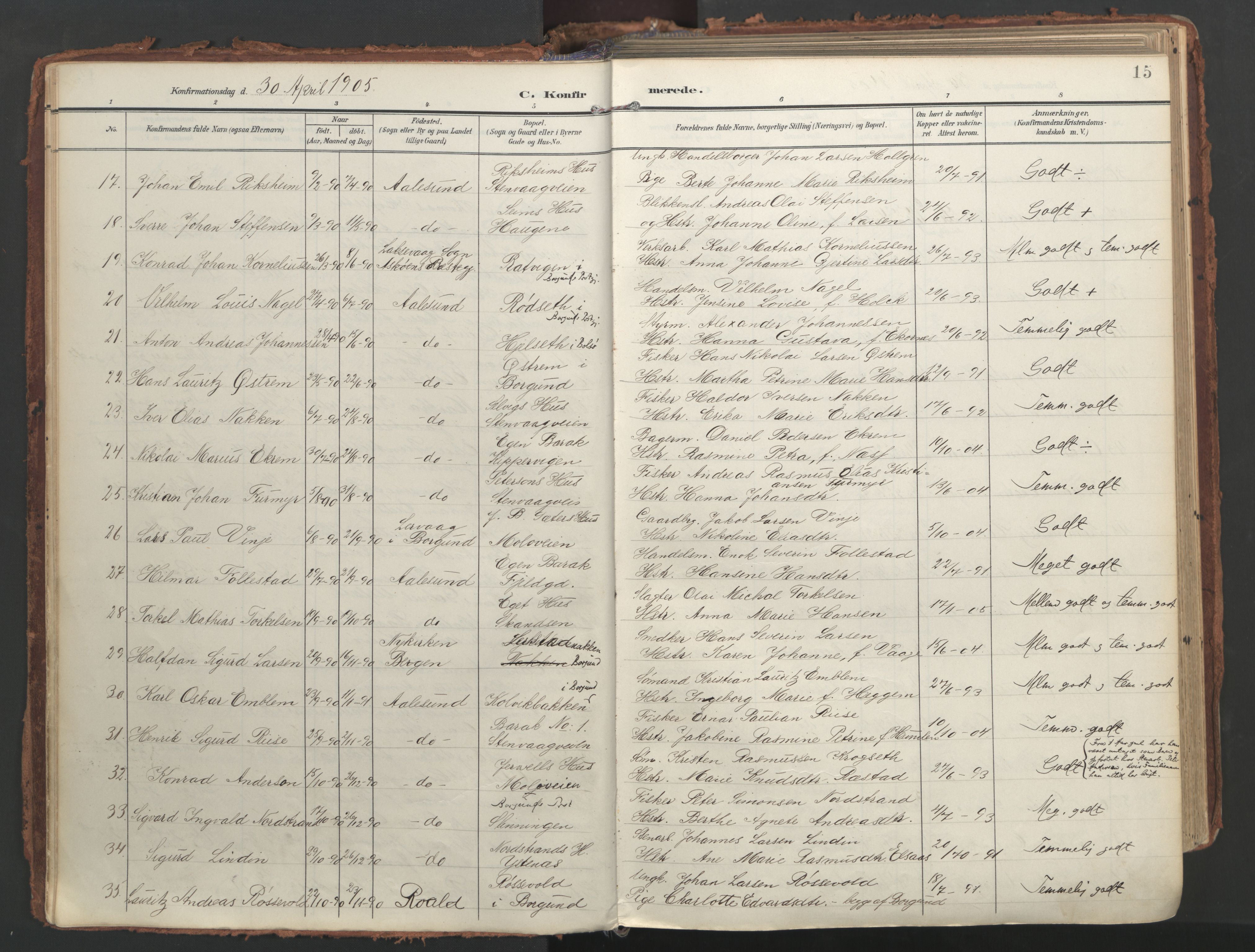 Ministerialprotokoller, klokkerbøker og fødselsregistre - Møre og Romsdal, AV/SAT-A-1454/529/L0459: Parish register (official) no. 529A09, 1904-1917, p. 15