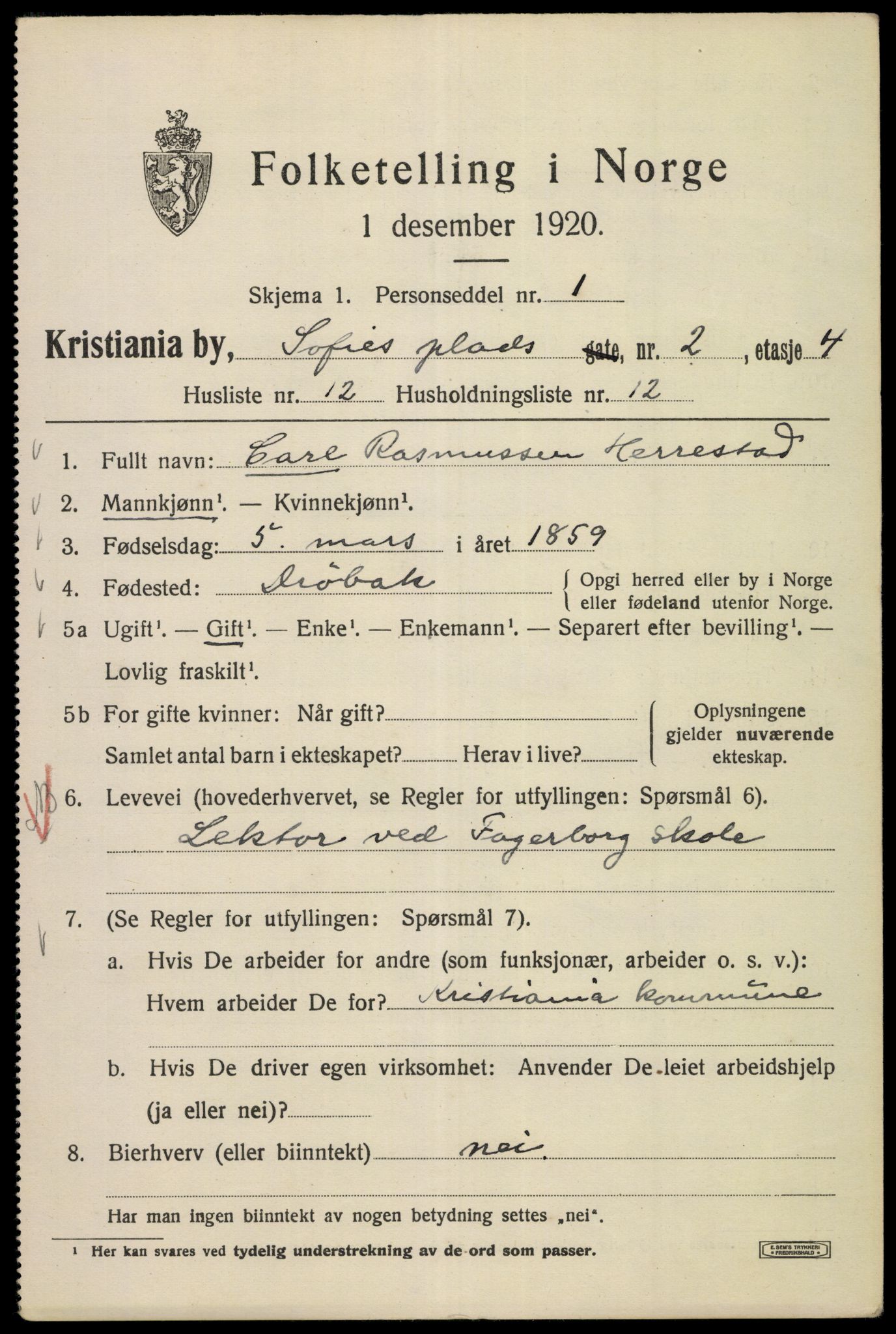 SAO, 1920 census for Kristiania, 1920, p. 526997