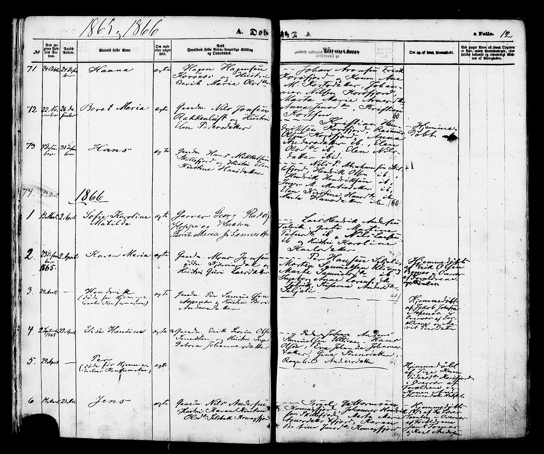 Talvik sokneprestkontor, SATØ/S-1337/H/Ha/L0011kirke: Parish register (official) no. 11, 1864-1877, p. 12