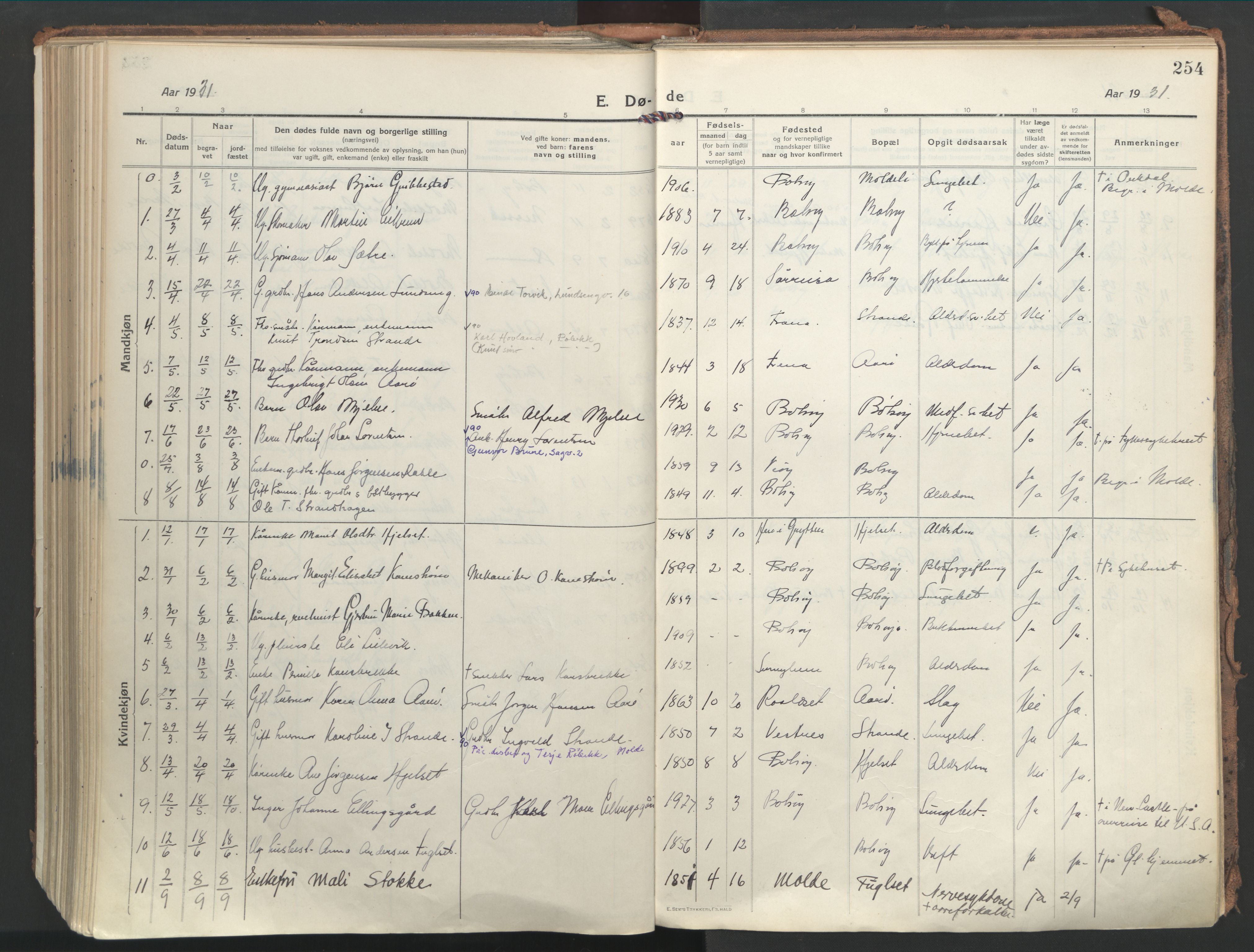 Ministerialprotokoller, klokkerbøker og fødselsregistre - Møre og Romsdal, AV/SAT-A-1454/555/L0659: Parish register (official) no. 555A10, 1917-1971, p. 254