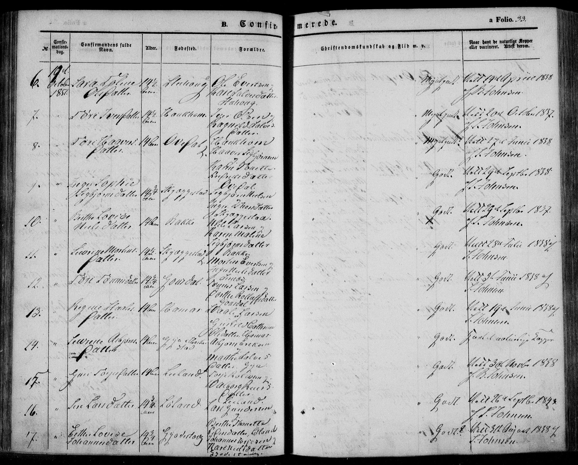 Bakke sokneprestkontor, AV/SAK-1111-0002/F/Fa/Faa/L0005: Parish register (official) no. A 5, 1847-1855, p. 33