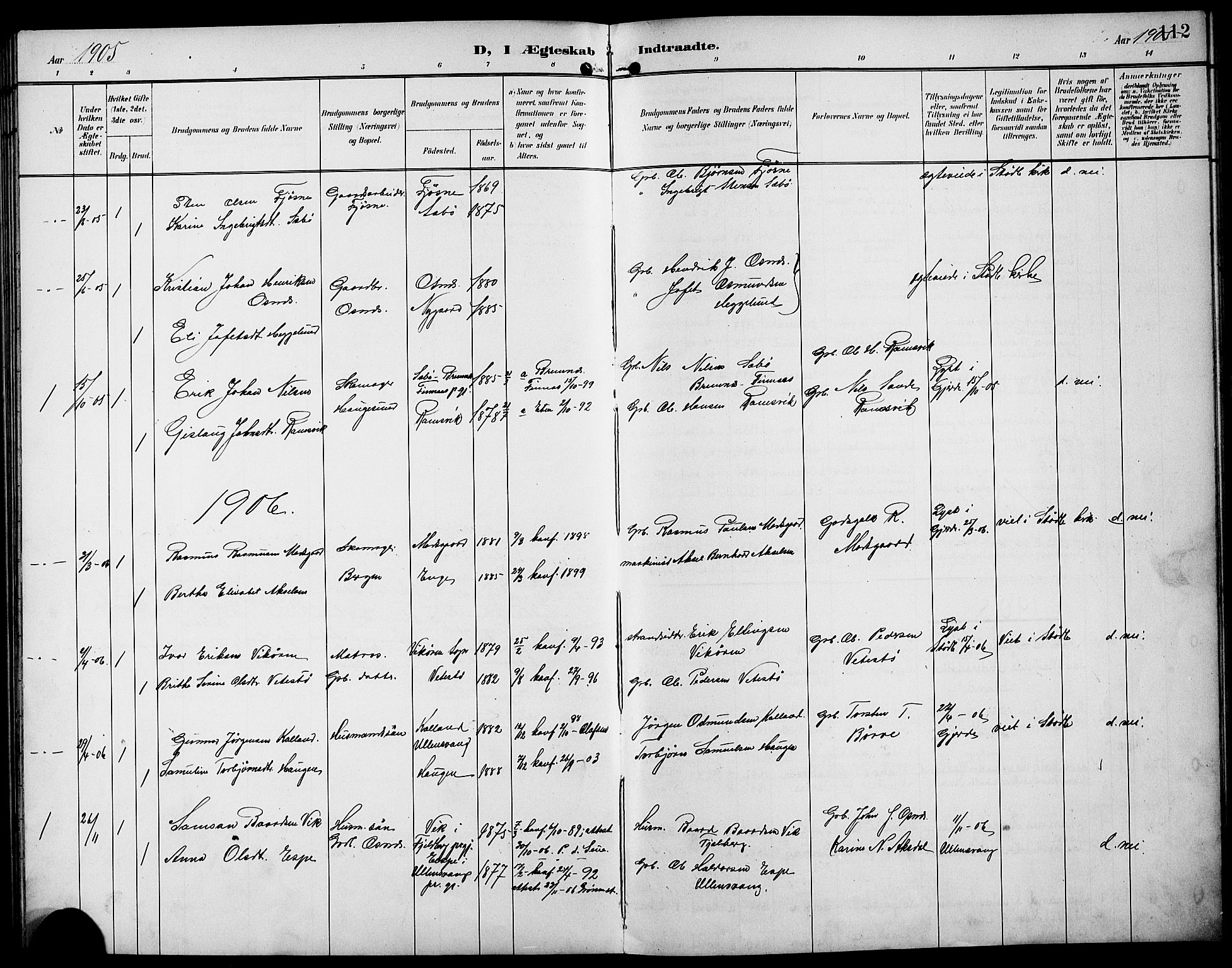 Etne sokneprestembete, SAB/A-75001/H/Hab: Parish register (copy) no. B 5, 1898-1926, p. 112