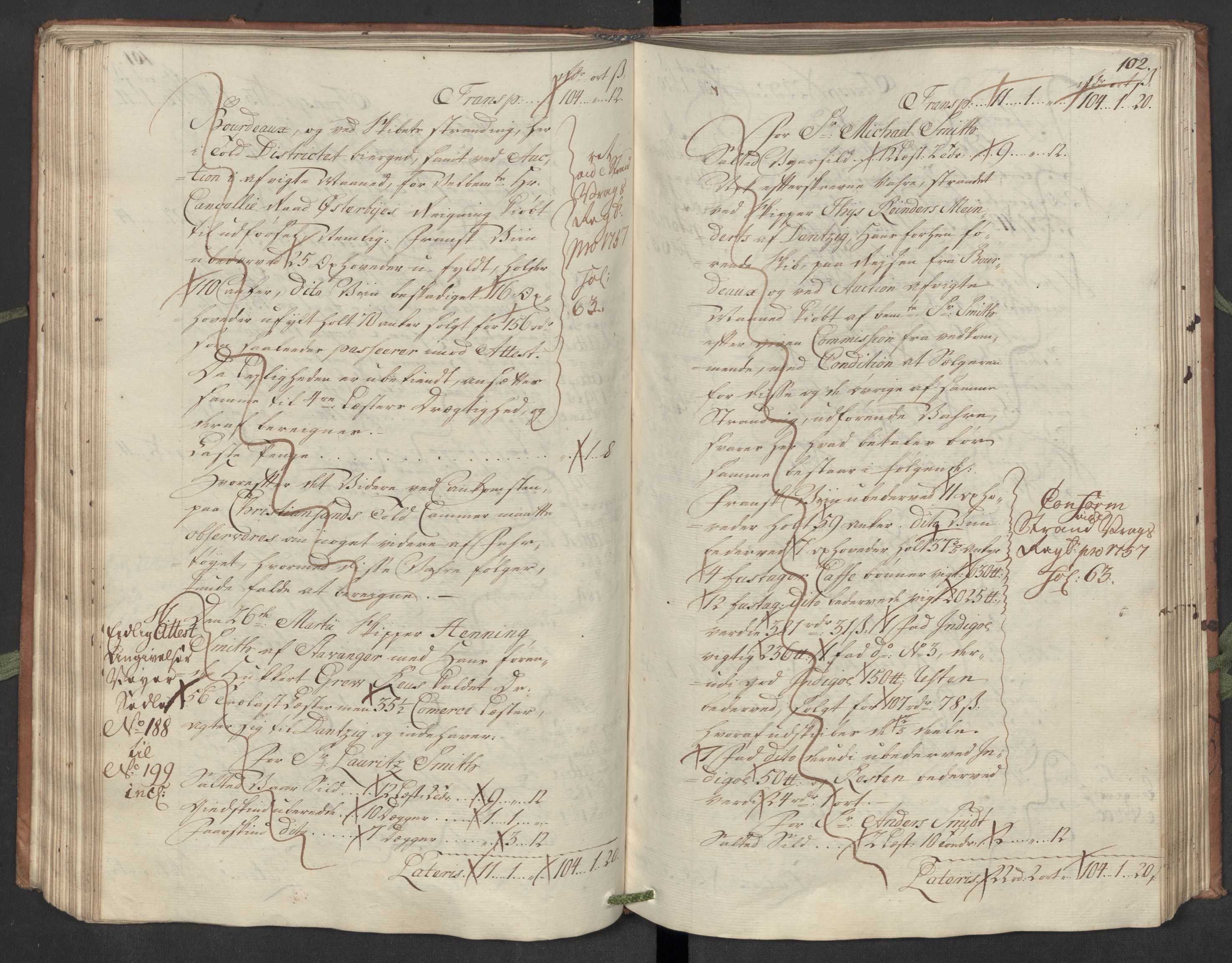 Generaltollkammeret, tollregnskaper, AV/RA-EA-5490/R22/L0018/0001: Tollregnskaper Stavanger / Hovedtollbok, 1756, p. 101b-102a