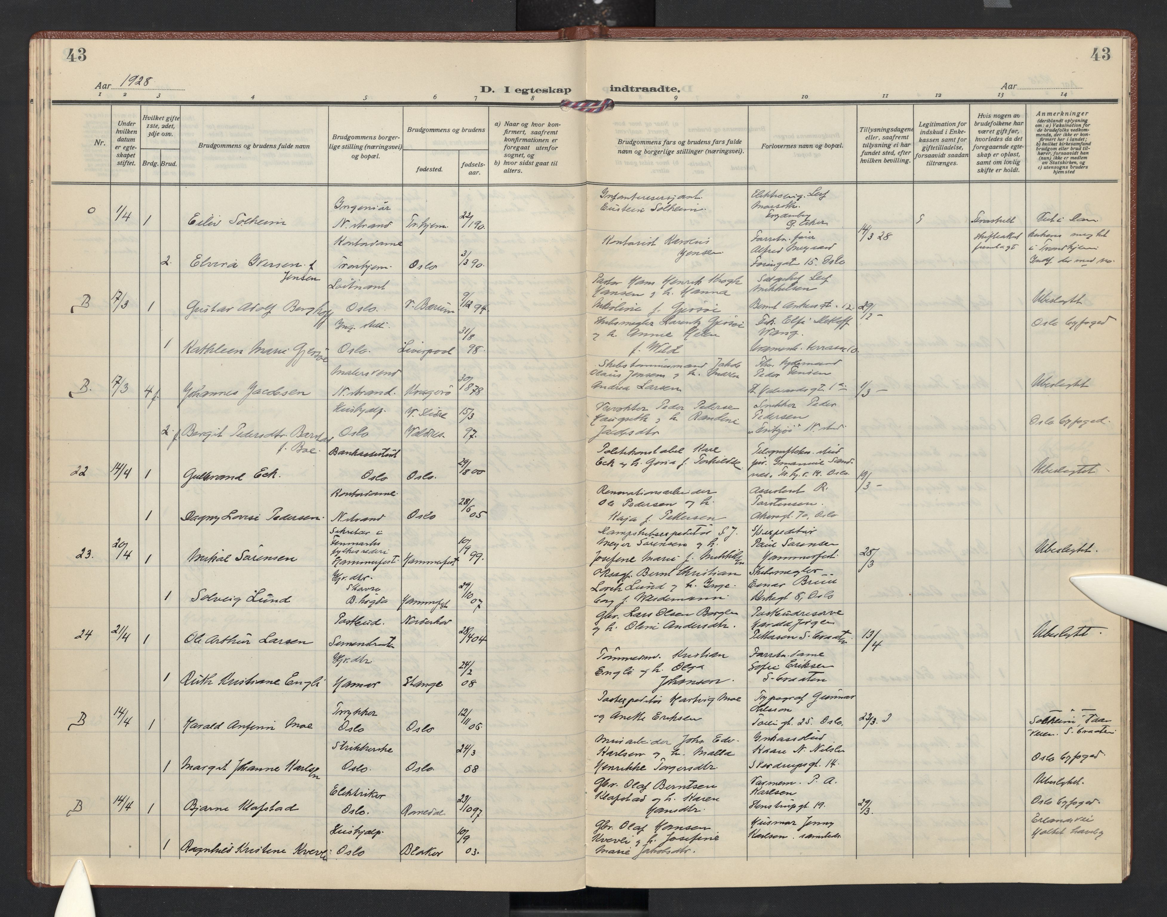 Nordstrand prestekontor Kirkebøker, AV/SAO-A-10362a/F/Fa/L0004: Parish register (official) no. 4, 1924-1930, p. 43