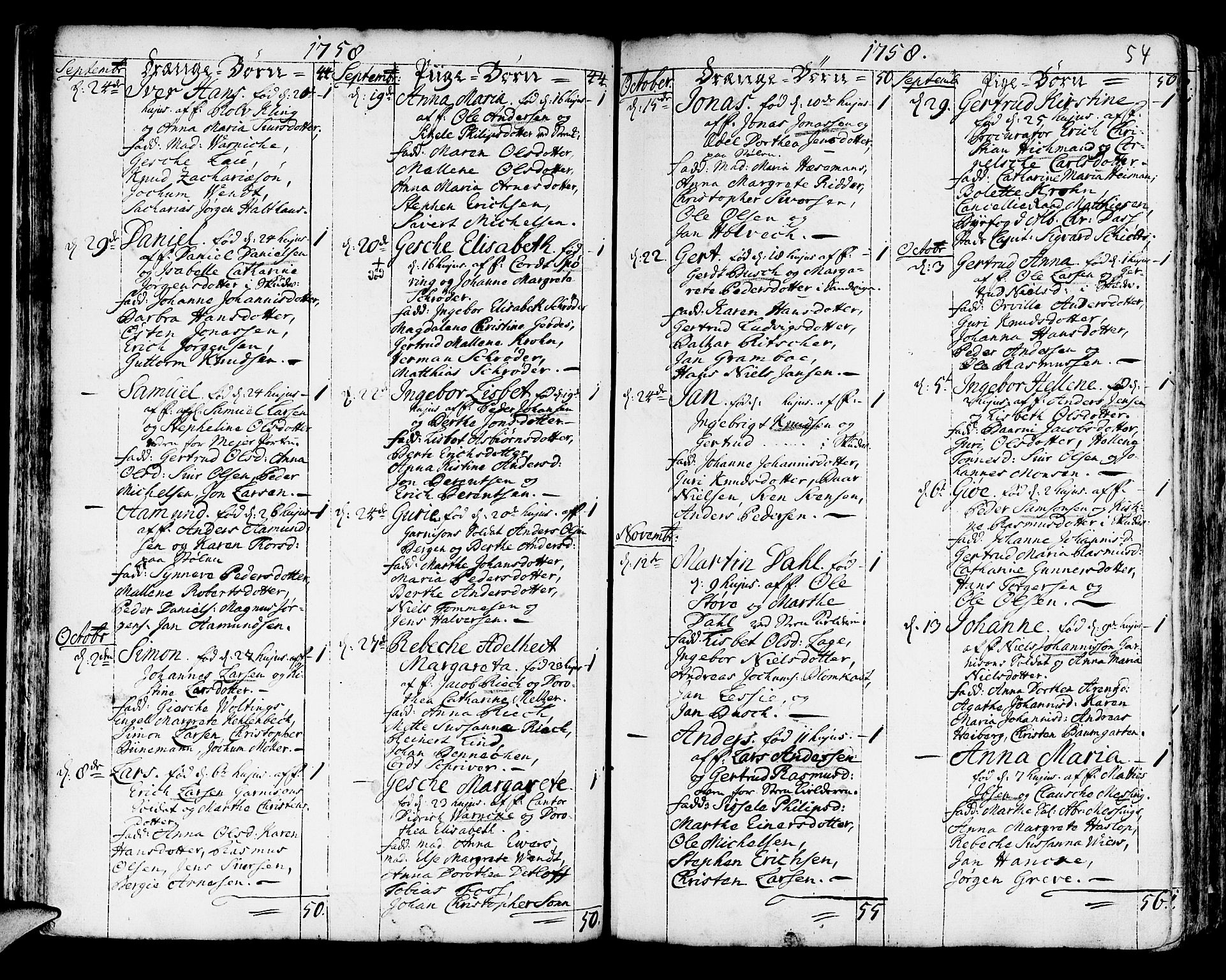 Korskirken sokneprestembete, SAB/A-76101/H/Haa/L0005: Parish register (official) no. A 5, 1751-1789, p. 54