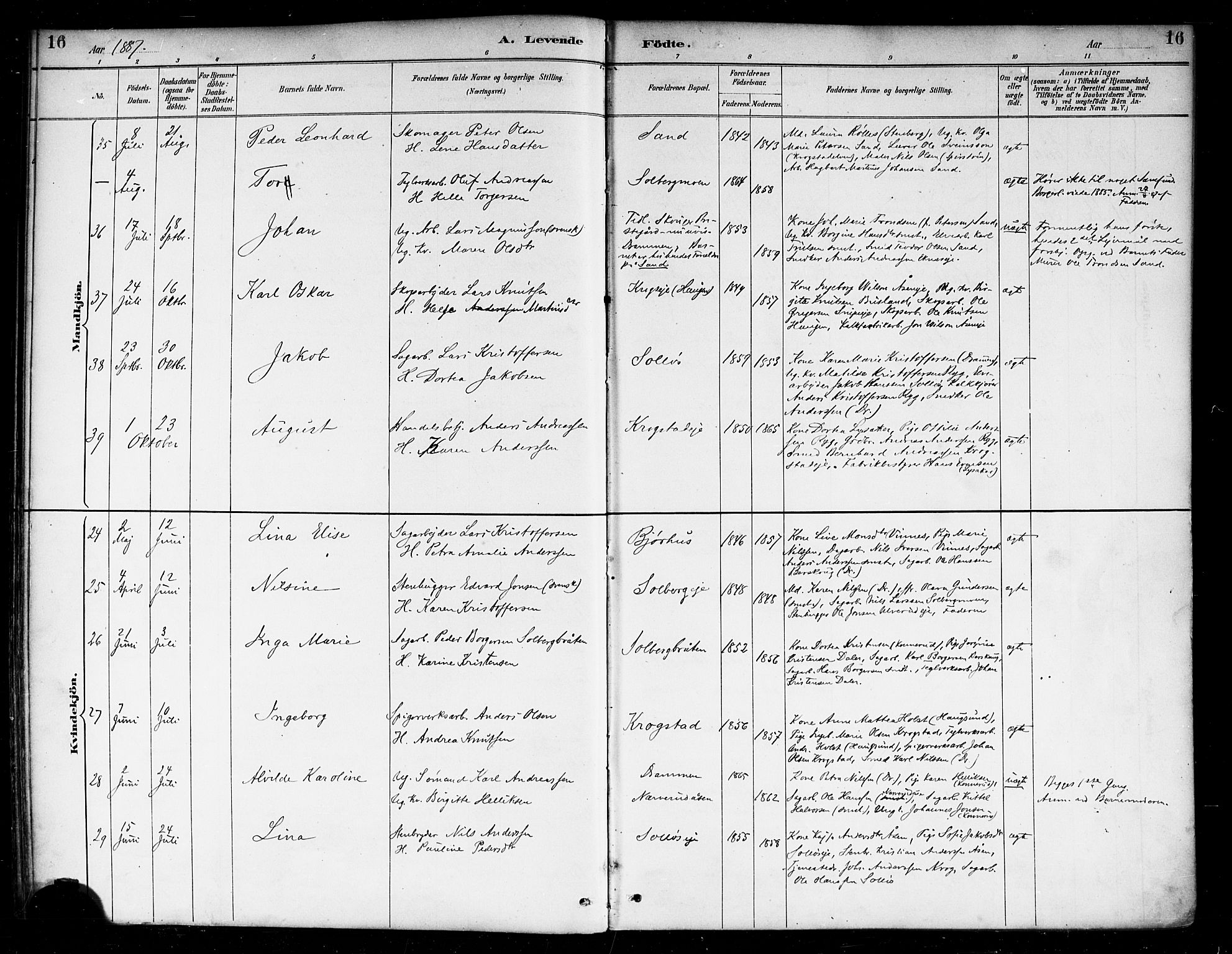Nedre Eiker kirkebøker, AV/SAKO-A-612/F/Fa/L0003: Parish register (official) no. 3, 1885-1892, p. 16