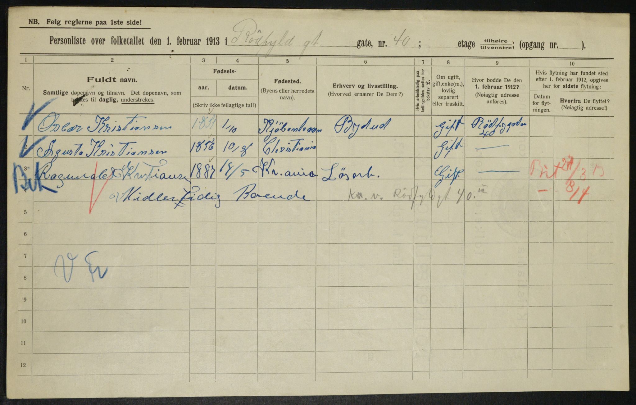 OBA, Municipal Census 1913 for Kristiania, 1913, p. 86085