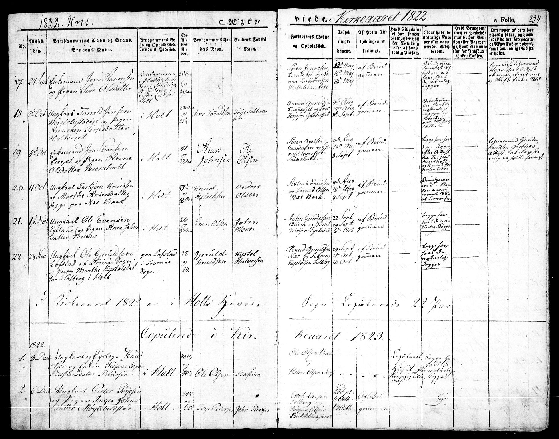 Holt sokneprestkontor, AV/SAK-1111-0021/F/Fa/L0006: Parish register (official) no. A 6, 1820-1835, p. 234