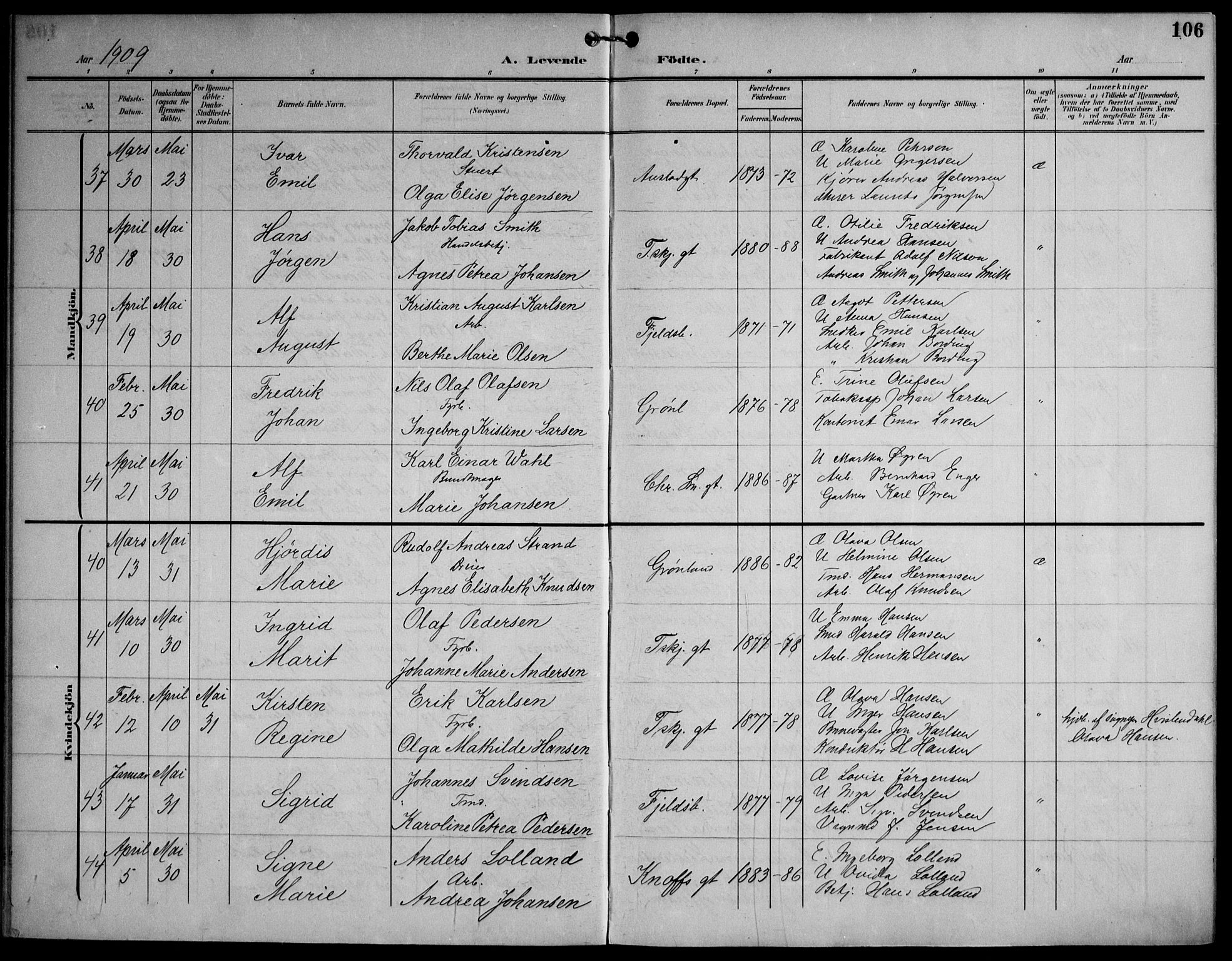 Strømsø kirkebøker, AV/SAKO-A-246/F/Fa/L0026: Parish register (official) no. I 26, 1905-1914, p. 106