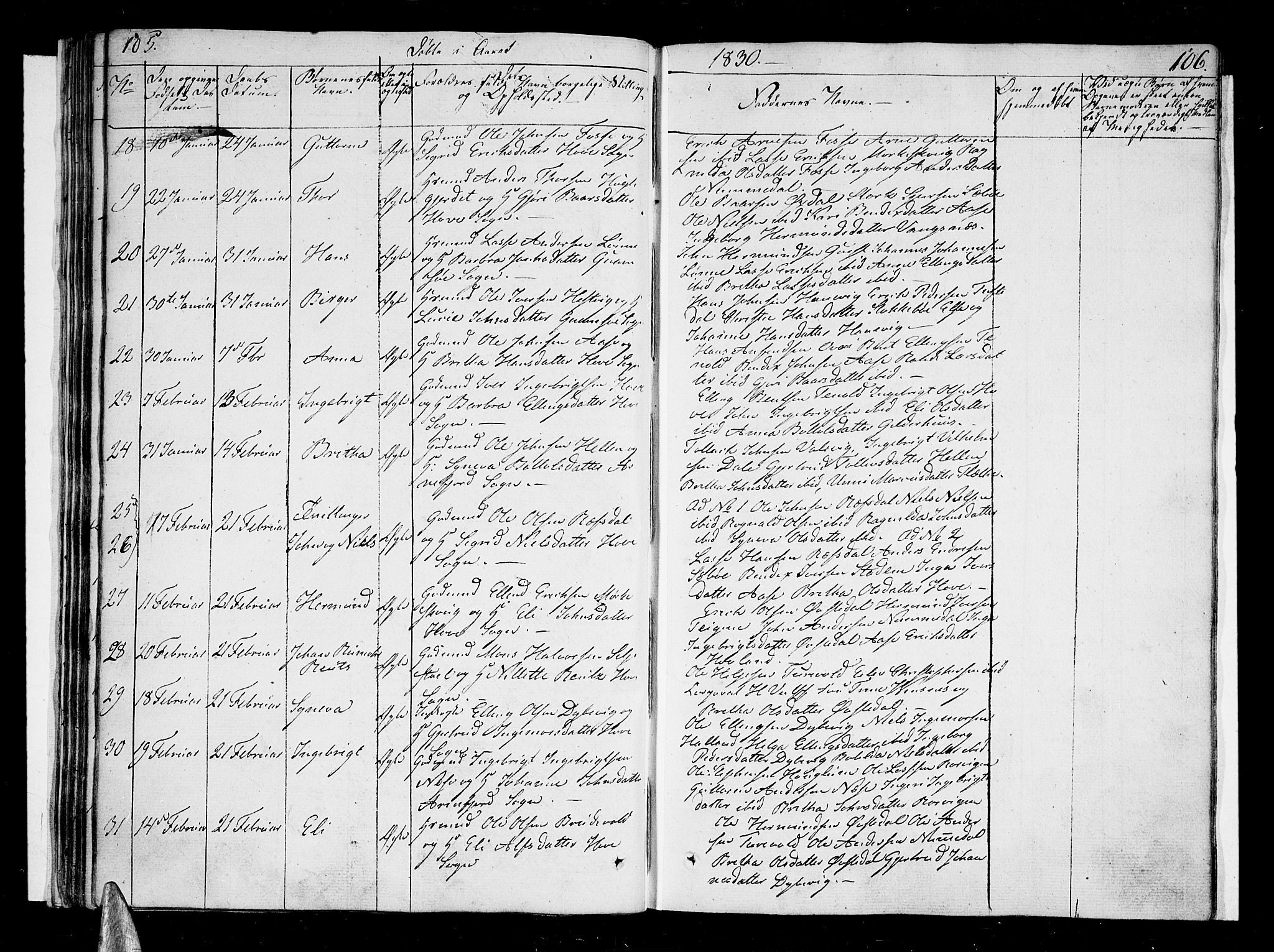 Vik sokneprestembete, AV/SAB-A-81501/H/Haa/Haaa/L0006: Parish register (official) no. A 6, 1821-1831, p. 105-106