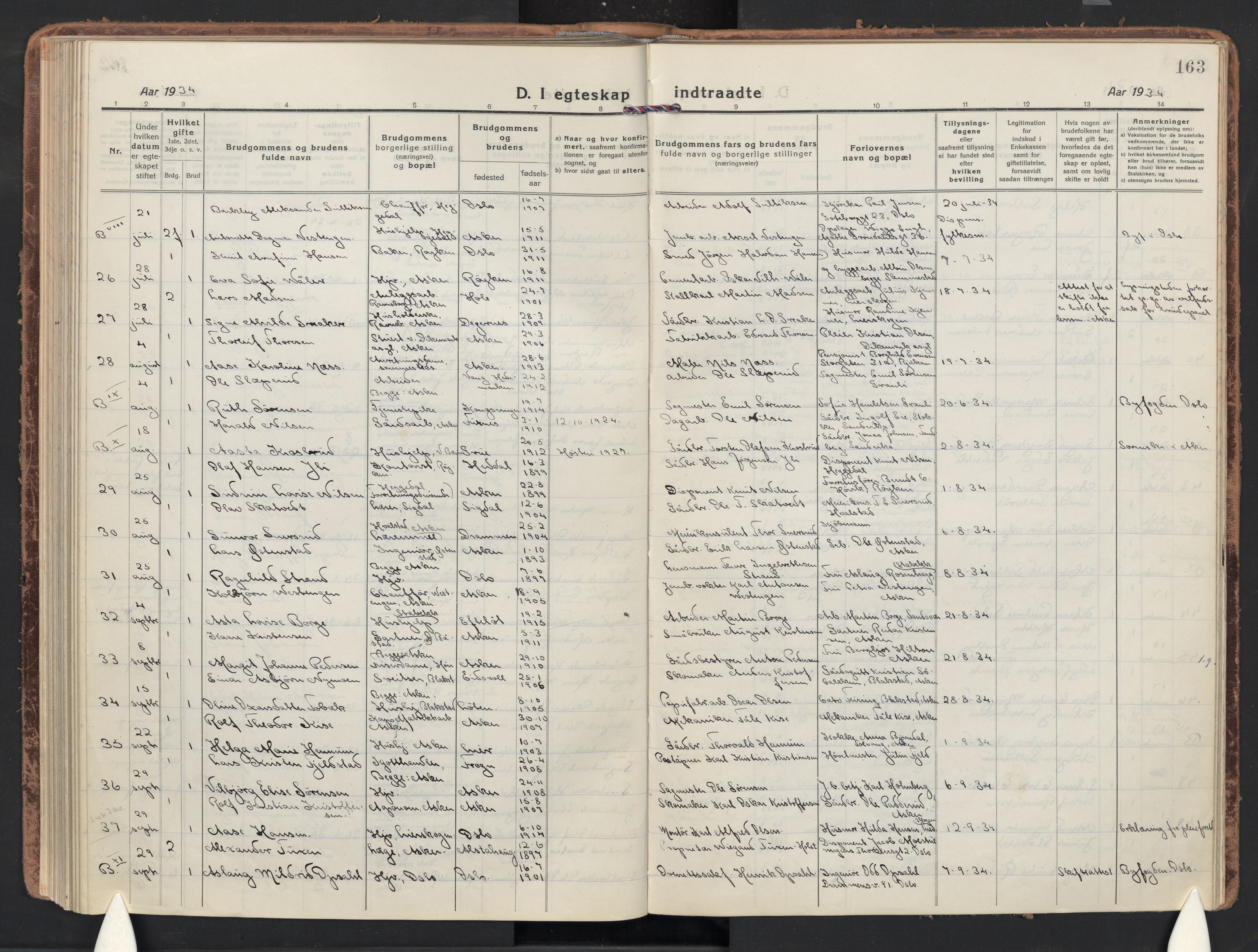 Asker prestekontor Kirkebøker, AV/SAO-A-10256a/F/Fa/L0019: Parish register (official) no. I 19, 1918-1935, p. 163