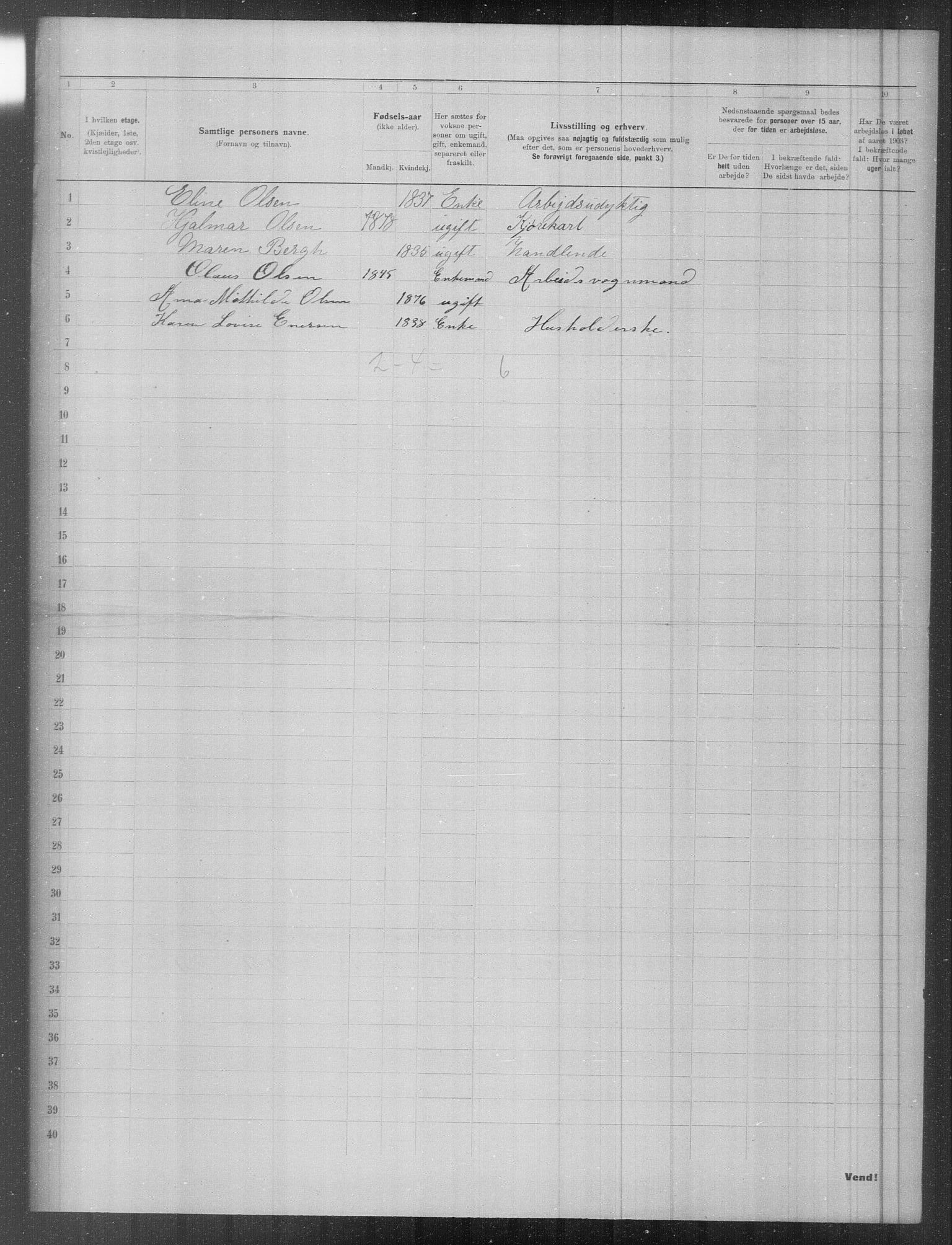 OBA, Municipal Census 1903 for Kristiania, 1903, p. 3085