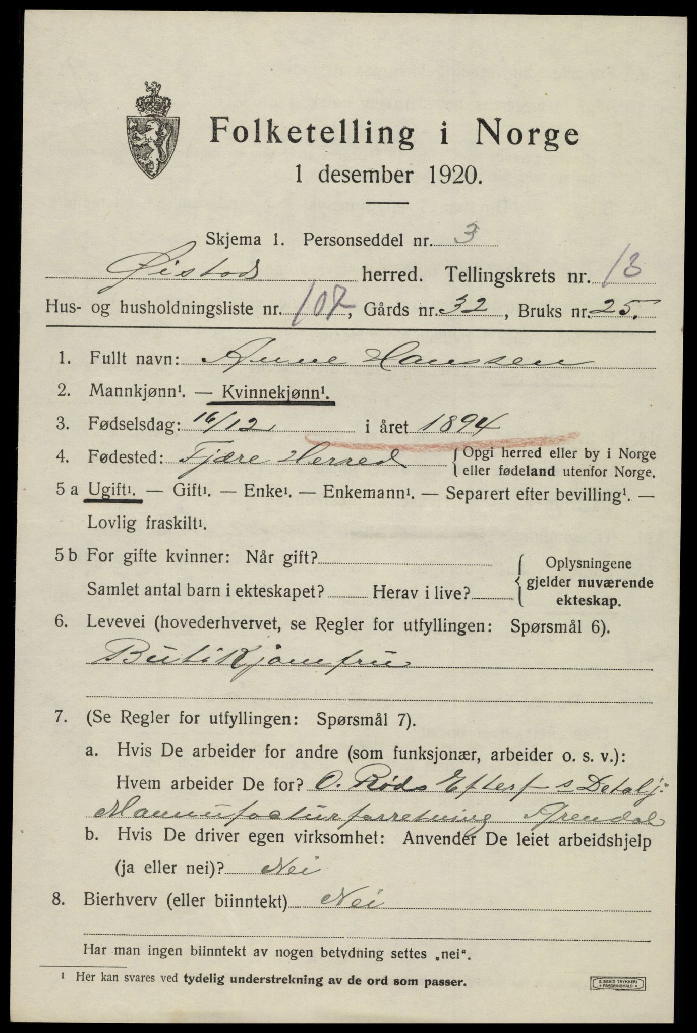 SAK, 1920 census for Øyestad, 1920, p. 9246