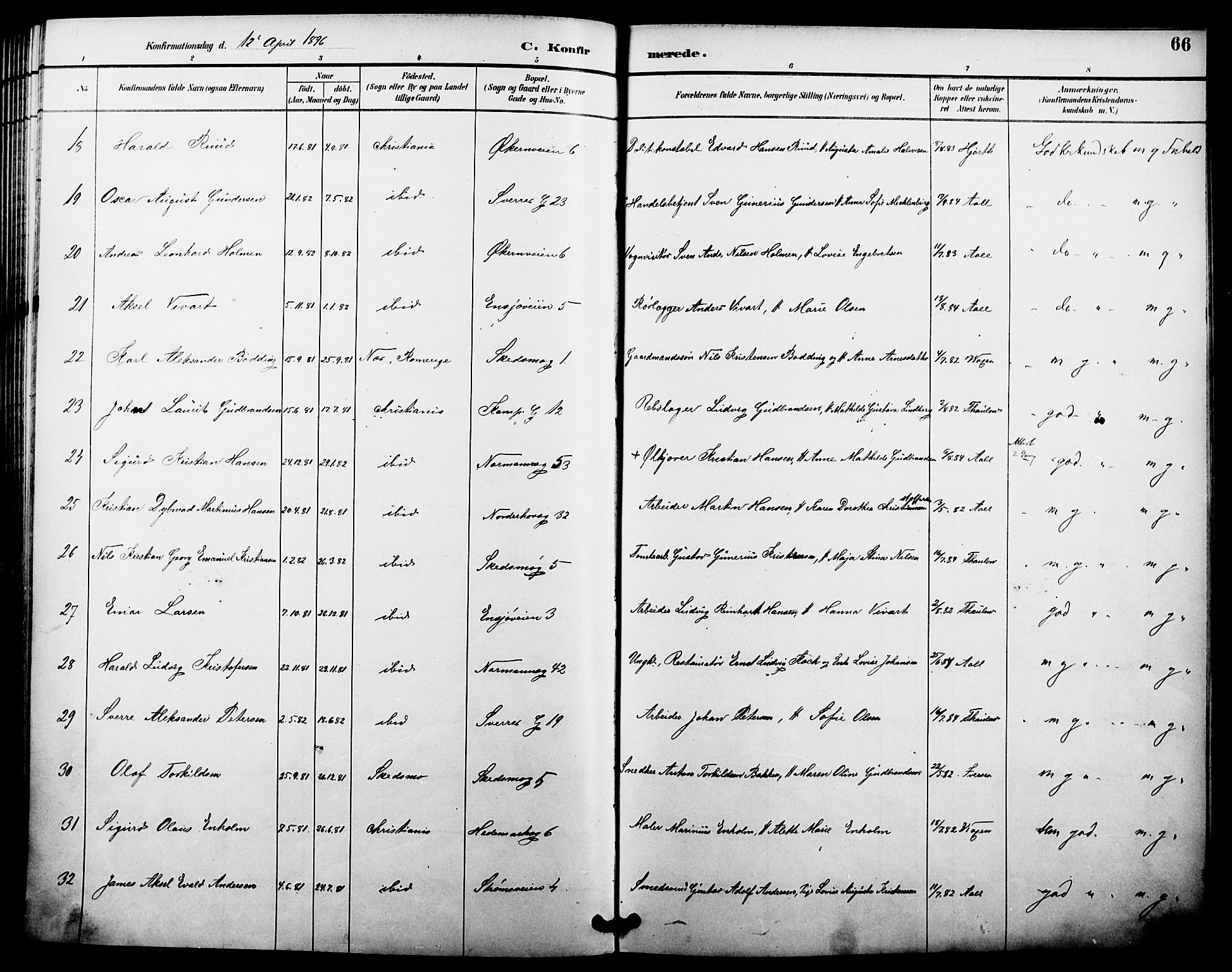 Kampen prestekontor Kirkebøker, AV/SAO-A-10853/F/Fa/L0008: Parish register (official) no. I 8, 1892-1902, p. 66