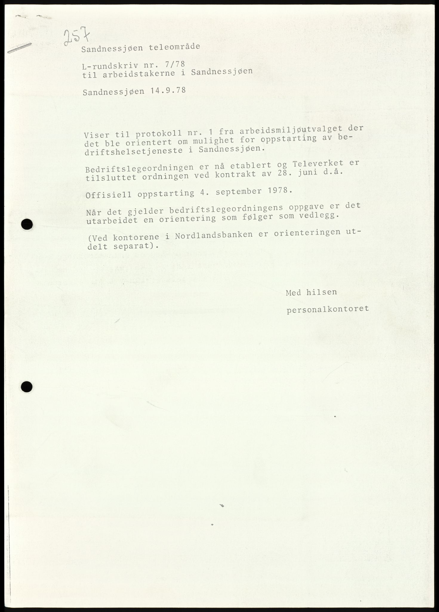 Televerket, Sandnessjøen teleområde, AV/SAT-A-5303/F/L0056: Lokale rundskriv (L-rundskriv), 1977-1995, p. 13