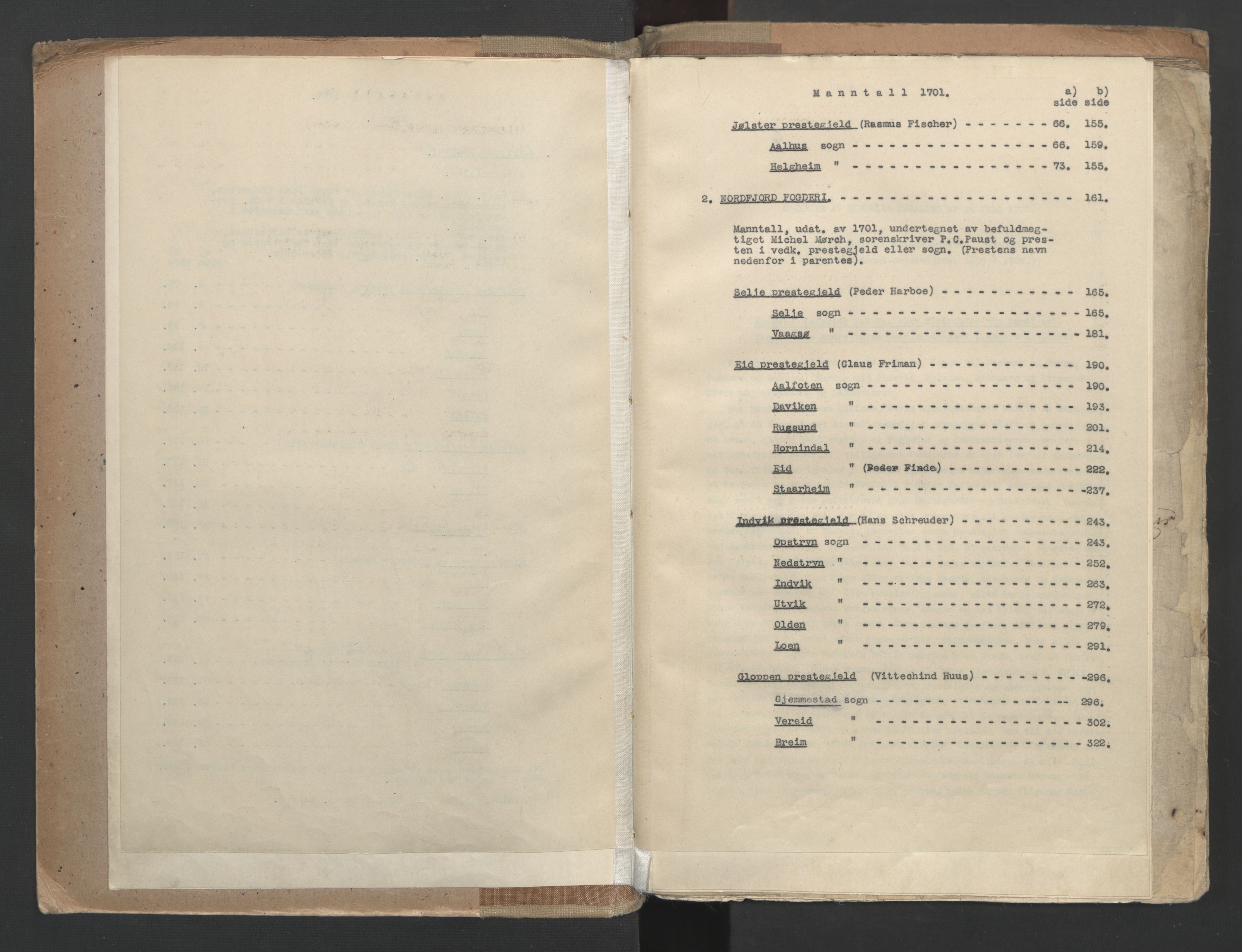 RA, Census (manntall) 1701, no. 9: Sunnfjord fogderi, Nordfjord fogderi and Svanø birk, 1701