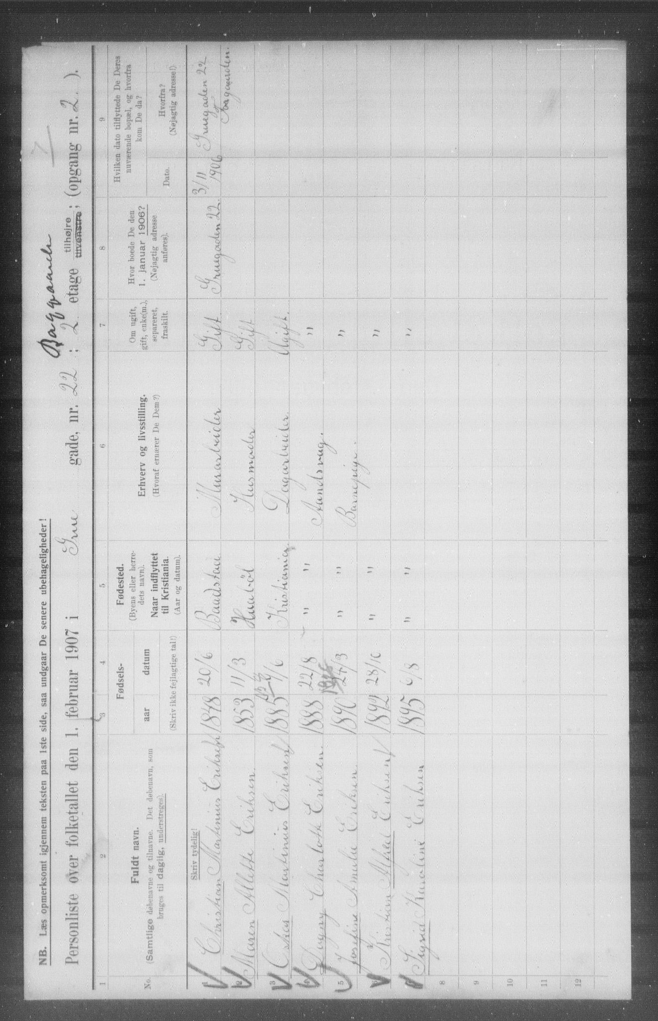 OBA, Municipal Census 1907 for Kristiania, 1907, p. 15566