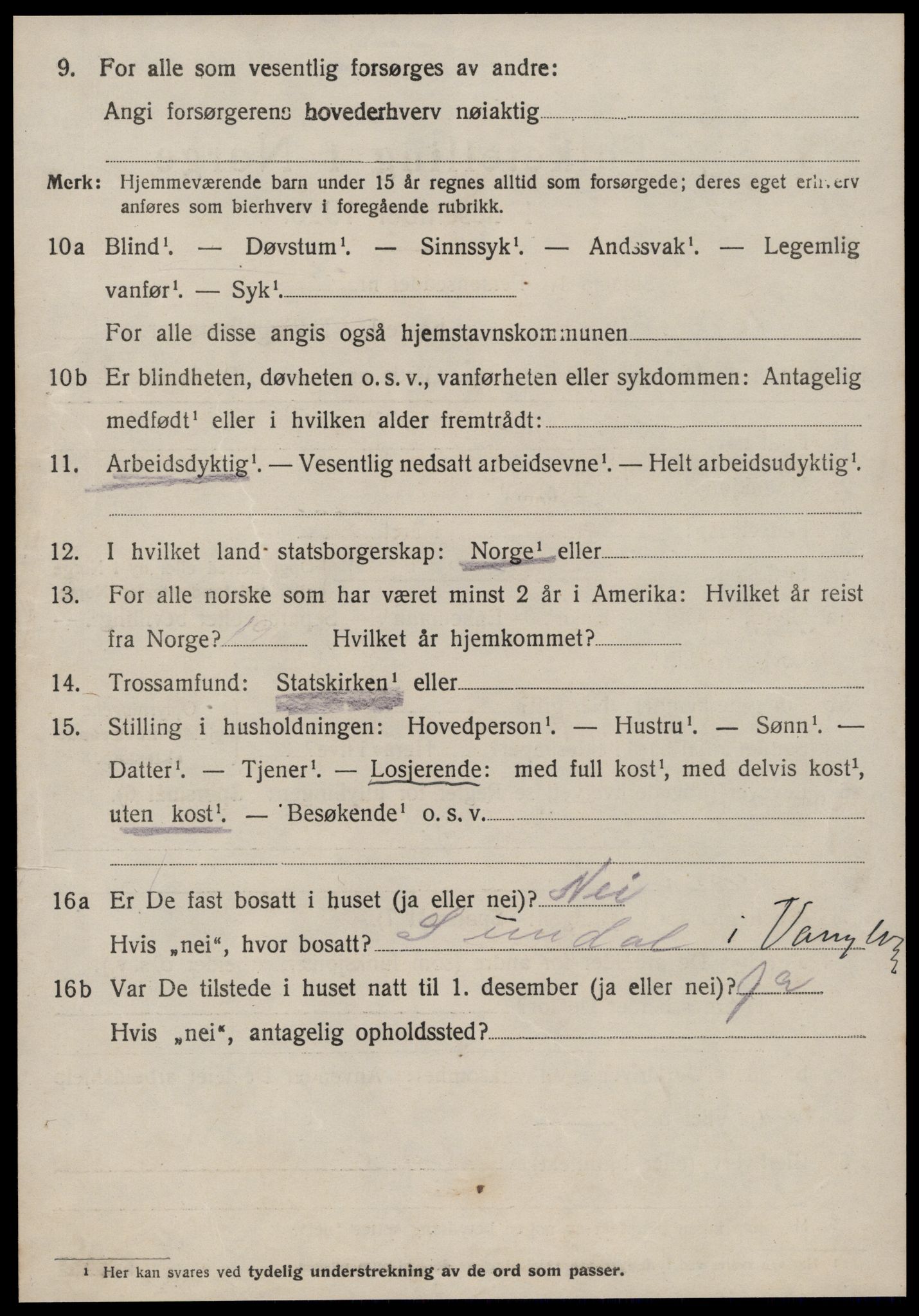 SAT, 1920 census for Vanylven, 1920, p. 3268