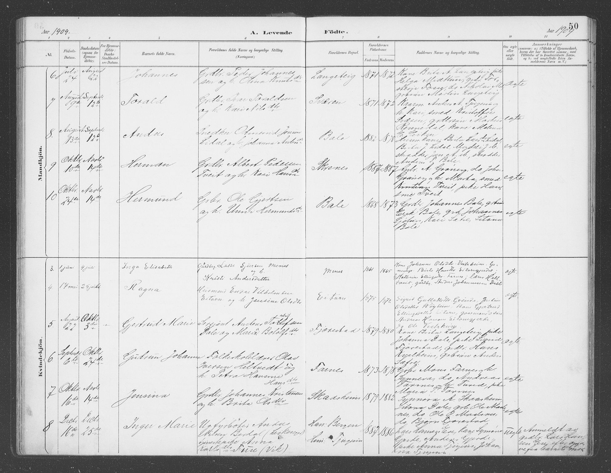 Balestrand sokneprestembete, AV/SAB-A-79601/H/Haa/Haab/L0001: Parish register (official) no. B  1, 1889-1910, p. 50