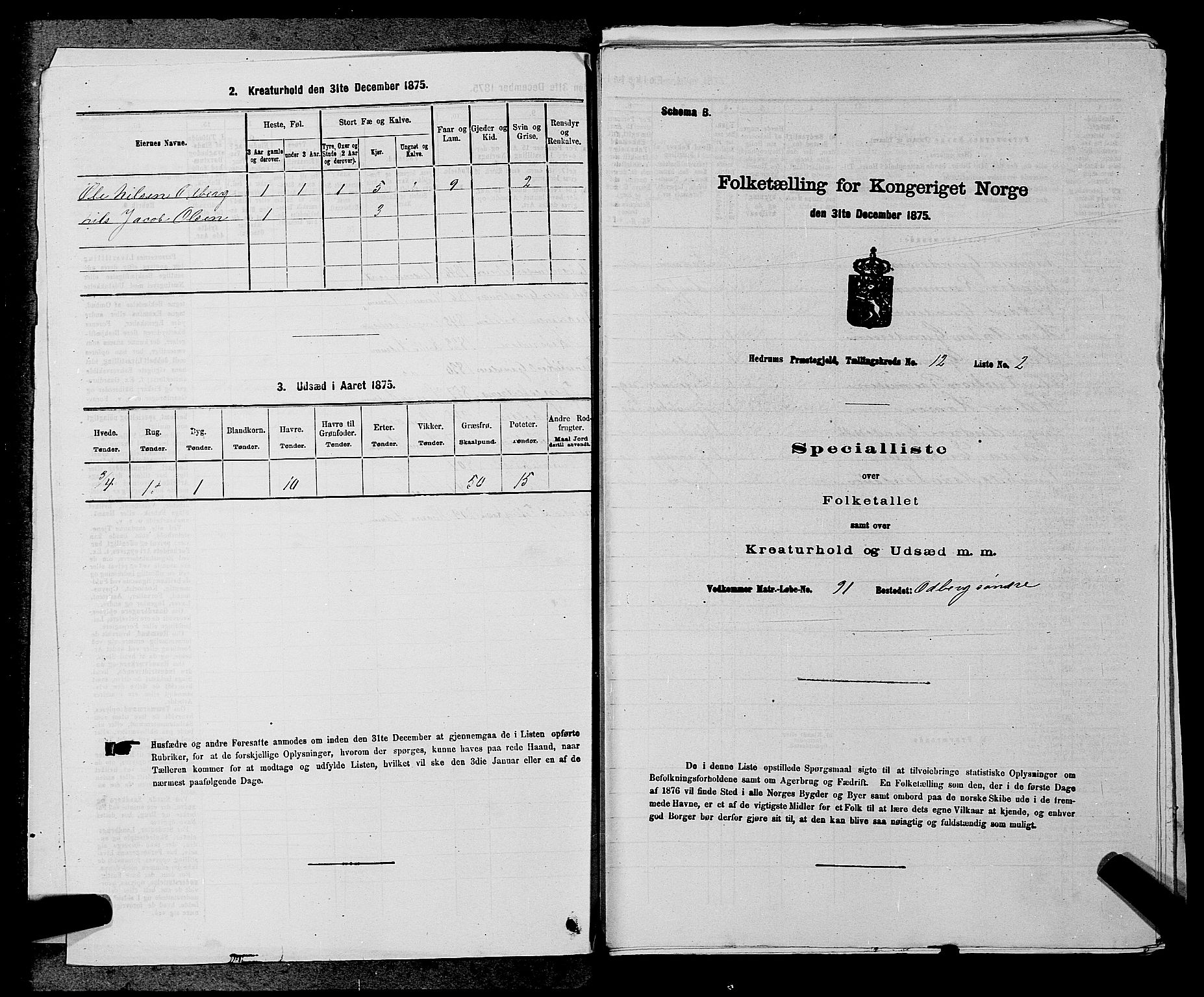 SAKO, 1875 census for 0727P Hedrum, 1875, p. 1110