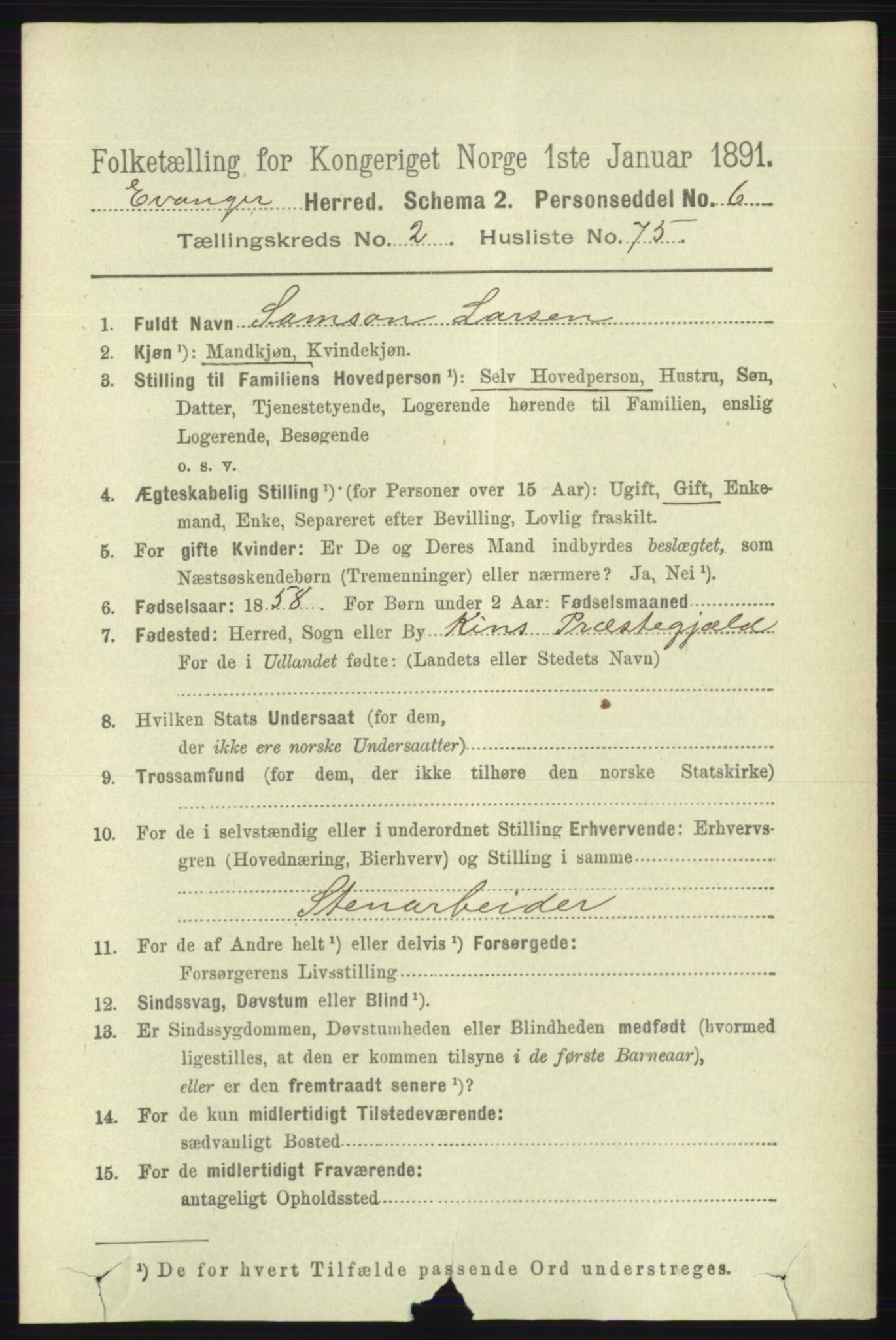 RA, 1891 census for 1237 Evanger, 1891, p. 803